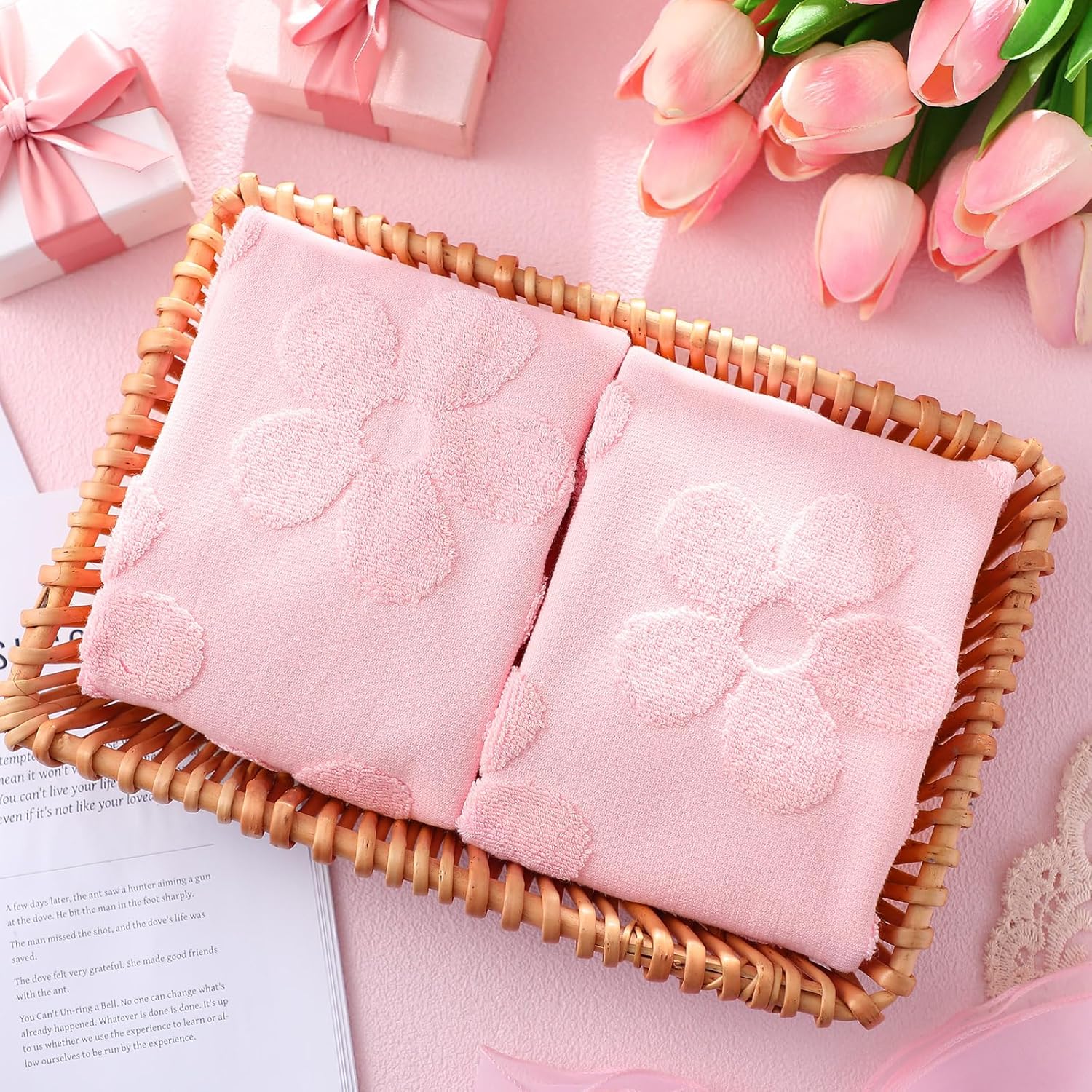2 Pcs Pink Floral Hand Towels for Bathroom Cute Flowers Hand Towels 100% Cotton Absorbent Decorative Jacquard Weave Bath Decor Bathroom Decor Gift, 13. 7 x 29. 5 Inch - Image 5