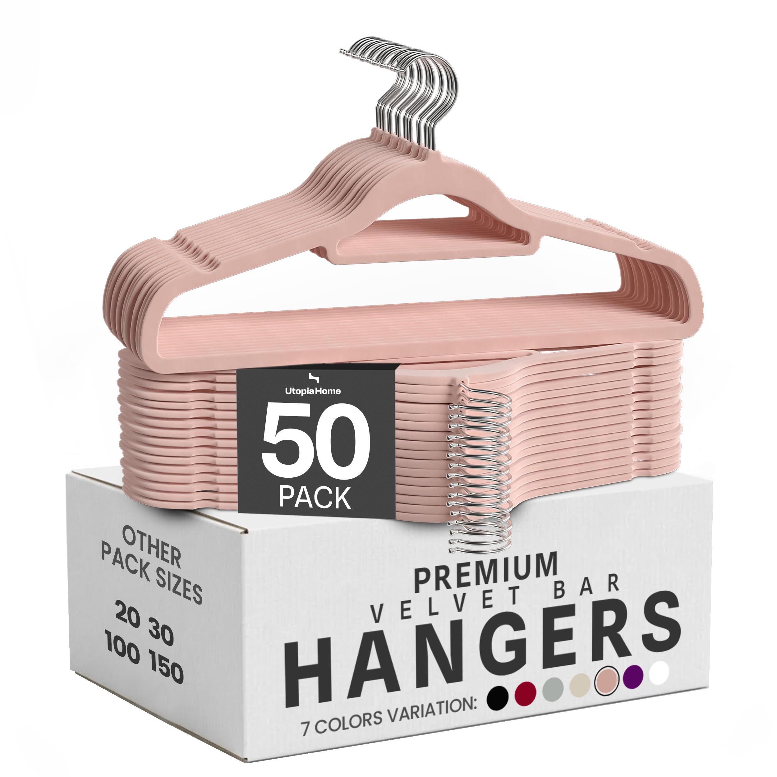 Utopia Home Grucce in Velluto Antiscivolo – Appendini Resistenti con Fermacravatte, Salvaspazio e Ultra Sottili, Ideali per Giacche, Cappotti e Maglioni (Rosa, Set da 50)