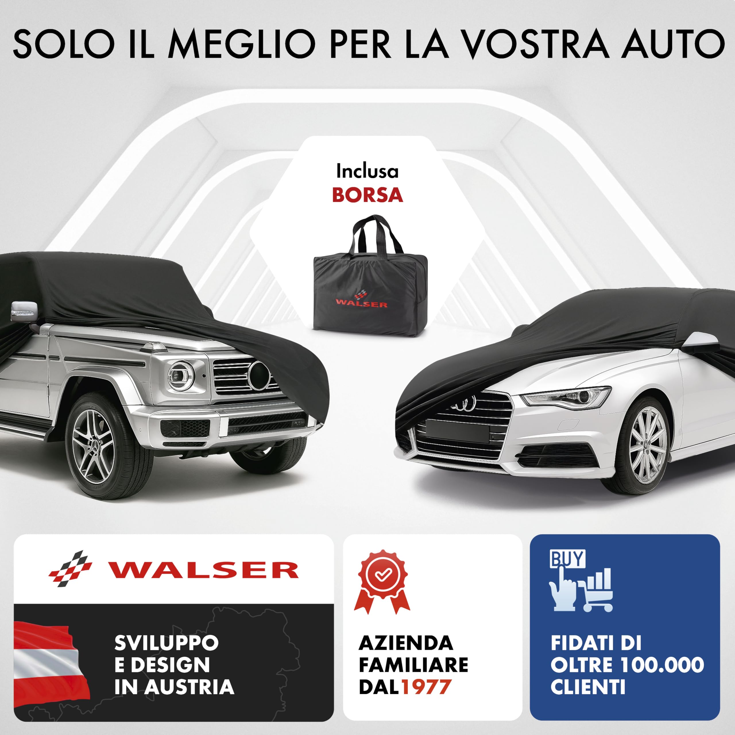 WALSER Telo Copriauto da Interno Elasticizzato Indoor Stretch - Morbido e Antipolvere, Copertura Protettiva per Auto, Protezione Completa in Garage Misura 2 nero