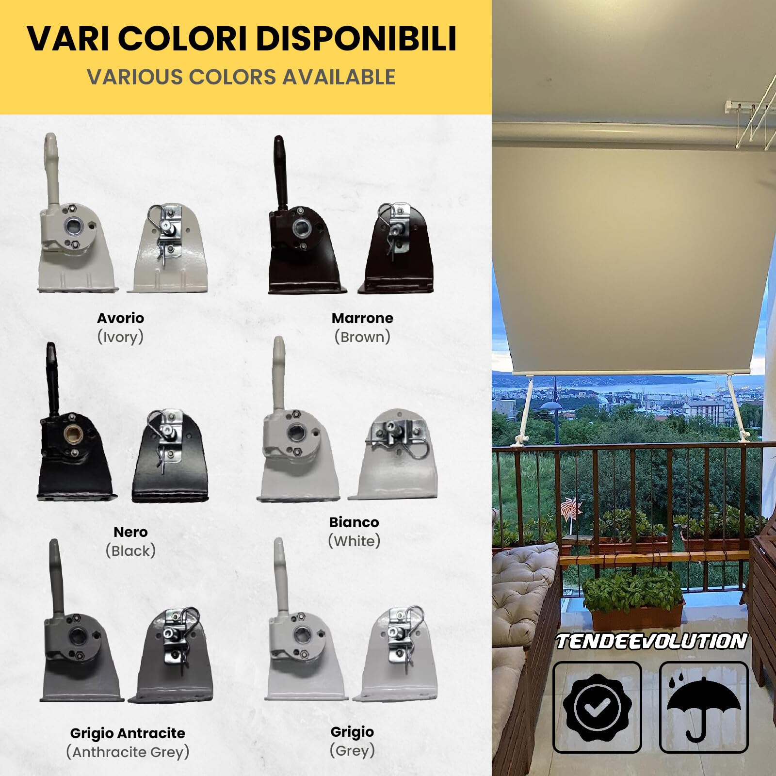 TENDEEVOLUTION Zestaw Naprawczy do Markiz Zewnętrznych – Możliwość Personalizacji Koloru i Rozmiaru. Zestaw z Korbą do Markizy, Uchwytami i Końcówkami (ANTRACYT SZARY 60 MM)
