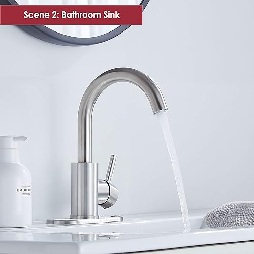 Miniatura 6 de RODDEX Wet Bar Sink Faucet Single Hole Stainless Steel 1 Handle Small Modern Kitchen Tap Prep Sink Bath Bathroom Mixer, 3 Hole Cover Deck Plate,