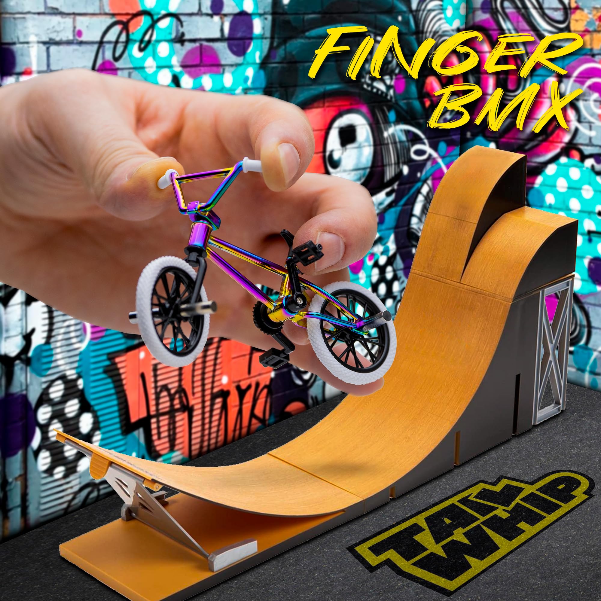 TAILWHIP Finger Bike BMX, Metalowy Mini Rower na Palce z Personalizowanymi Akcesoriami do Niesamowitych Trików, Kompatybilny z Tech Deck Fingerboards i Finger Scooters, Rozwija Motorykę Rąk, multi