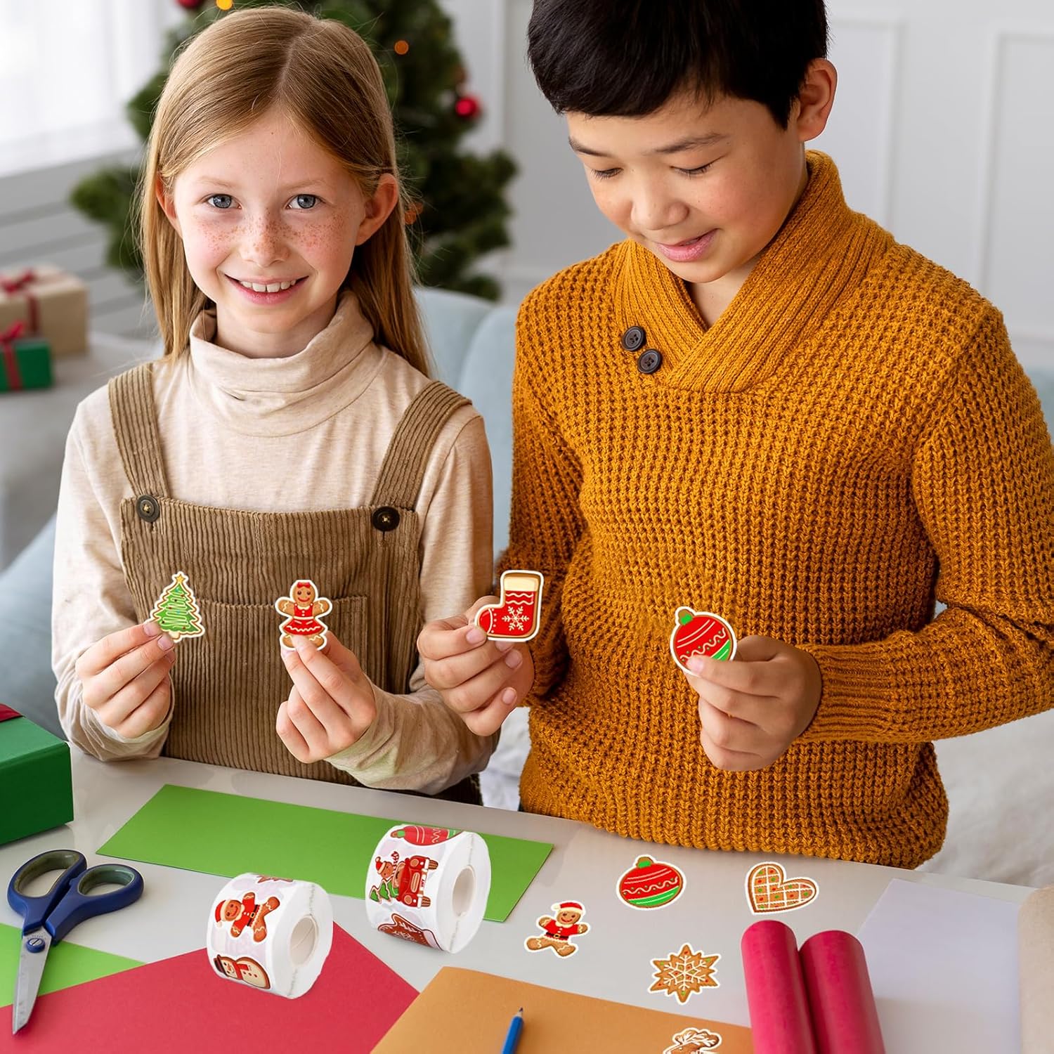 1000 Pcs Christmas Gingerbread Man Sticker Santa Xmas Tree Paper Decal Roll 1.5 Inch Snowman Self Adhesive Seal Stickers for Xmas Winter Holiday Envelopes Scrapbook Gifts, 2 Rolls - Image 5