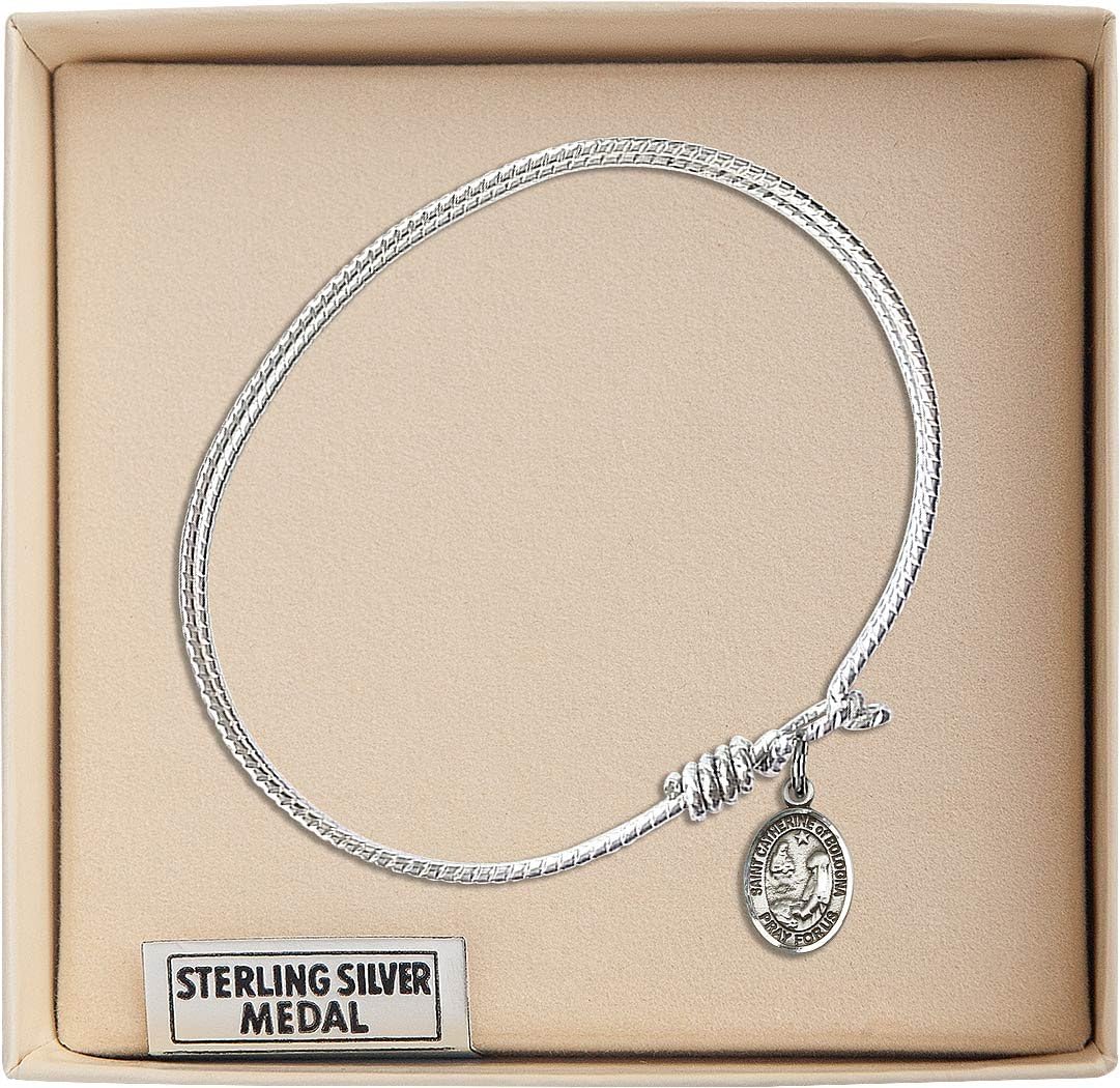 Oval Eye Hook Bangle Bracelet w/St. Catherine of Bologna in Sterling Silver
