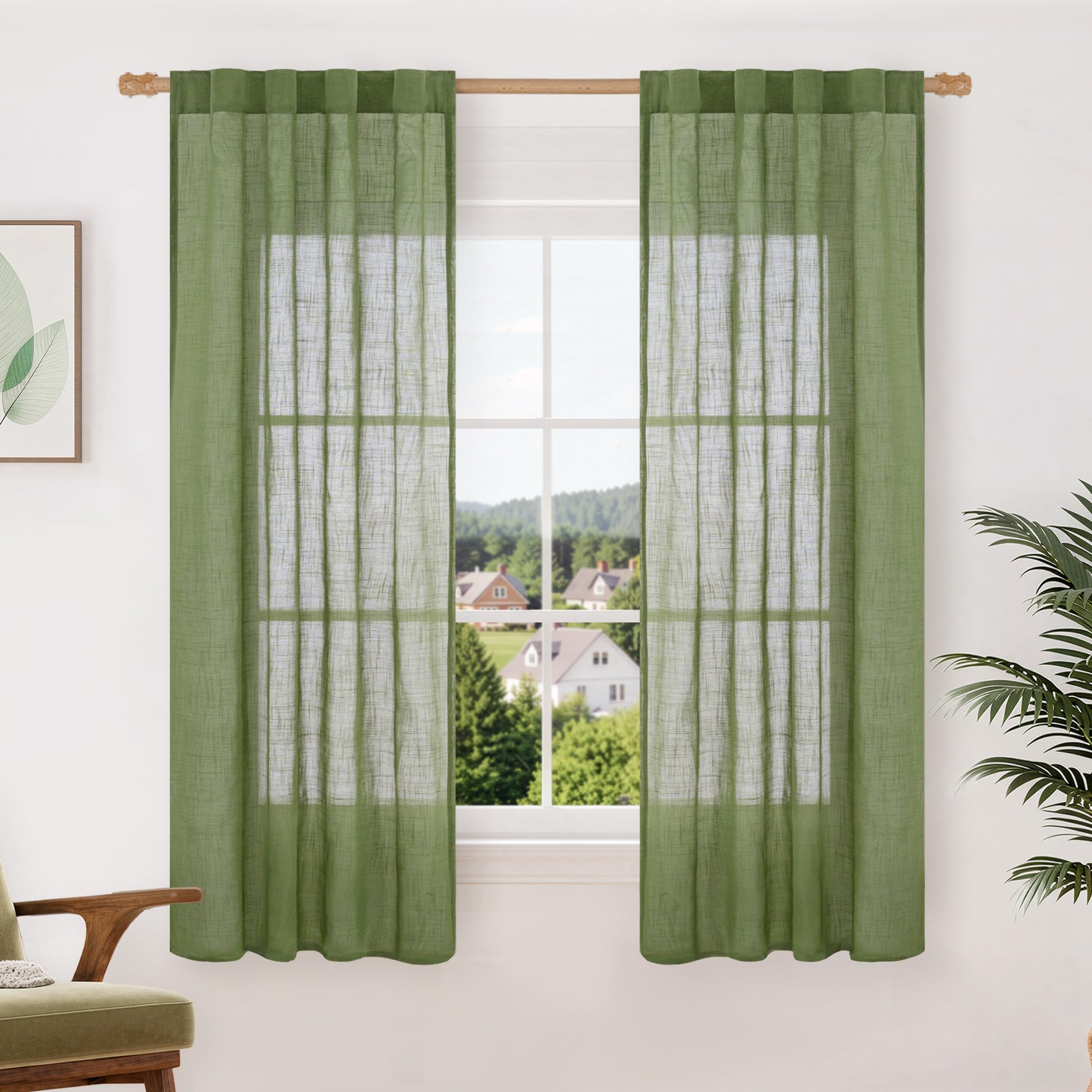 LAMIT Natural Linen Semi Sheer Curtains 84 Inches Long 2 Panels, Living Room Linen Textured Light Filtering Drapes Back Tab and Rod Pocket Neutral Window Panels for Bedroom/Sliding Door, 52 x 84 Inch — view 83