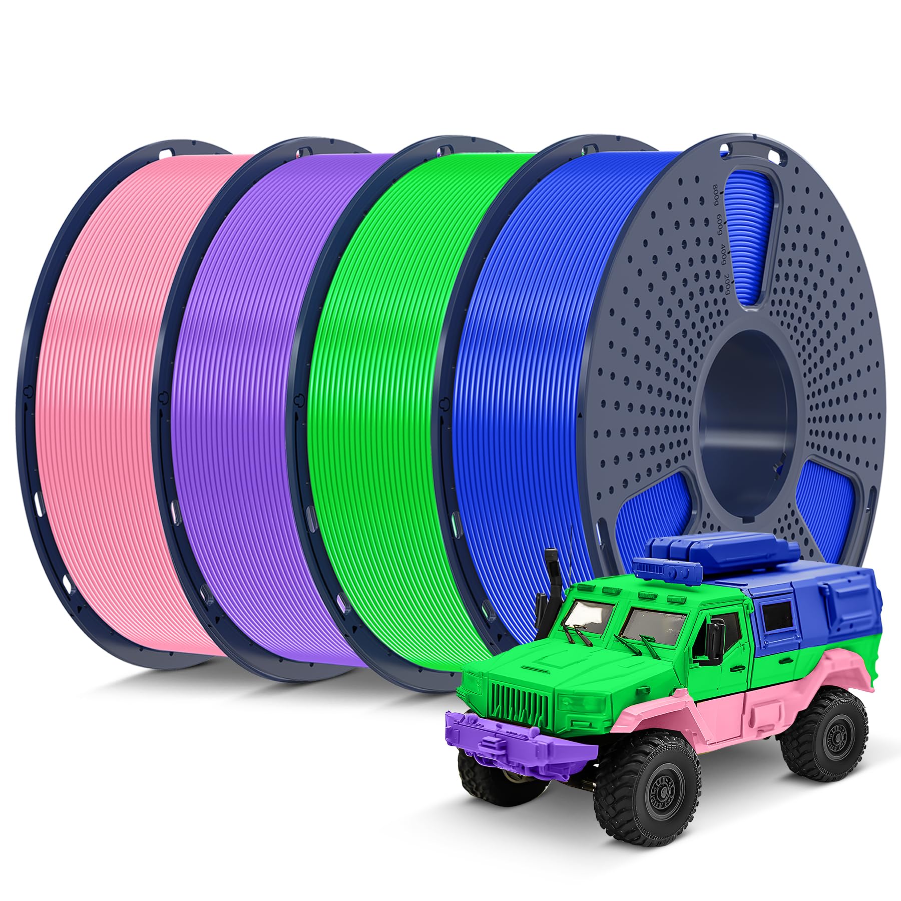 SUNLU 4kg PLA 3D Printer Filament Bundle Multicolor, Neatly Wound PLA Filament 1.75mm ±0.02mm, Individually Vacuum Packed, 4kg in Total, 1kg per Spool, 4 Pack, Pink+Purple+Blue+Green
