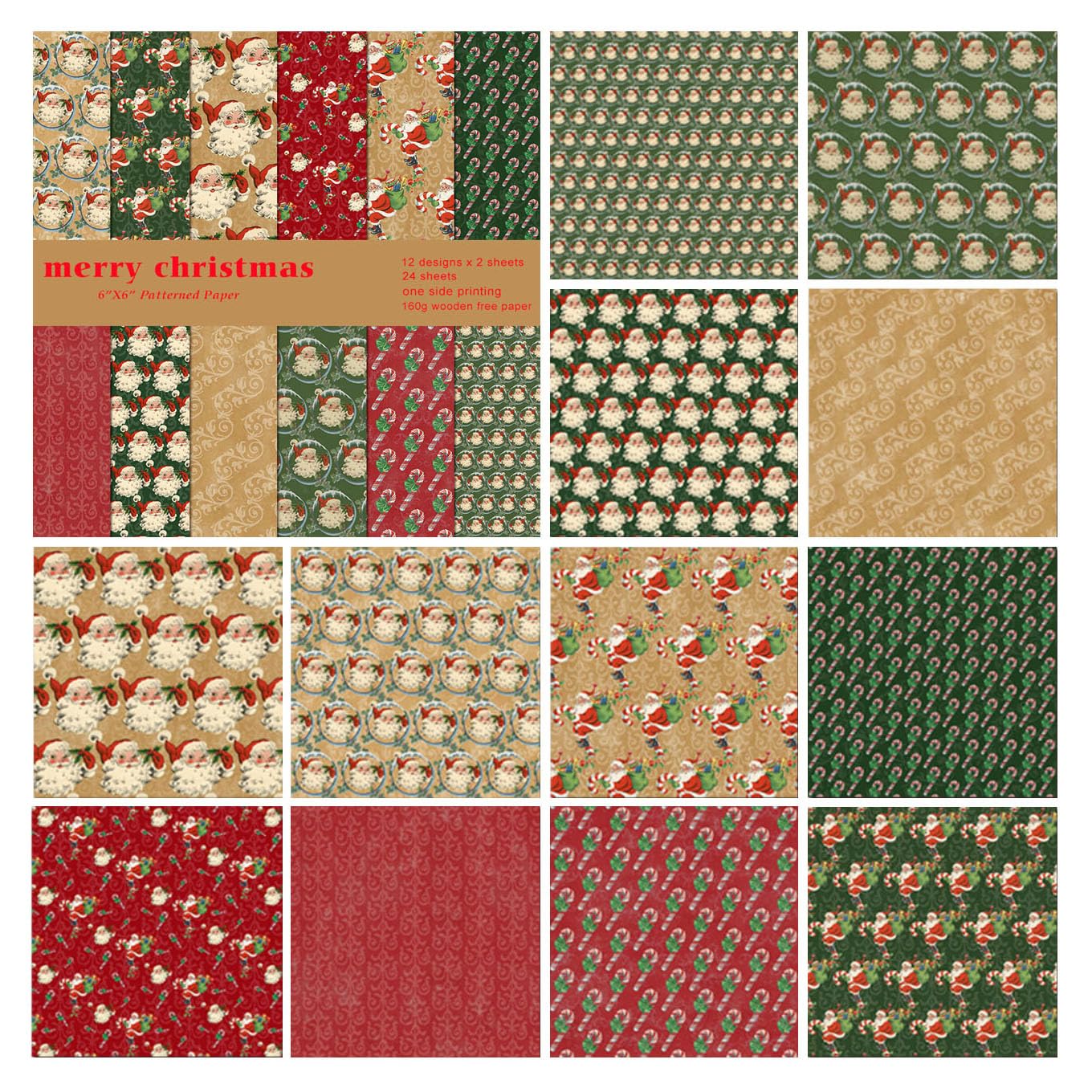 Papier do scrapbookingu, Podkładka papierowa 6"x6" do tworzenia kartek, 48 arkuszy papieru jednostronnego, papier dekoracyjny do rękodzieła, artykuły do ​​scrapbookingu na święta(Design 2)