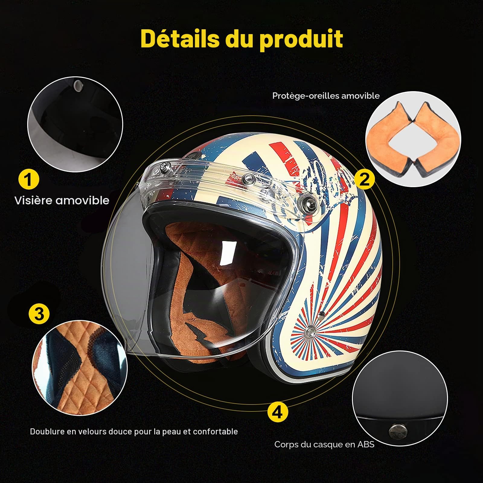 Casque Moto Demi-Jet Homme Dot/ECE Homologué Casque Semi-Ouvert Casque Jet Urbain Casque Moto Et Scooter Compact Femme Adulte Anti Scratch Visiere