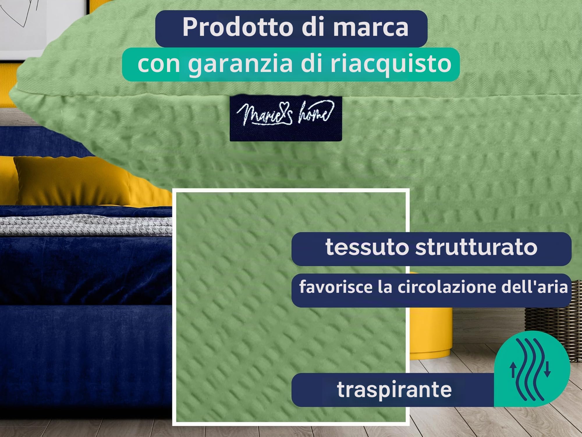 Set di biancheria da letto in seersucker, 135 x 200 cm, 1 federa 80 x 80 cm, biancheria da letto estiva con federa 1616.2356, 135 x 200 cm + 80 x 80 cm, colore salvia
