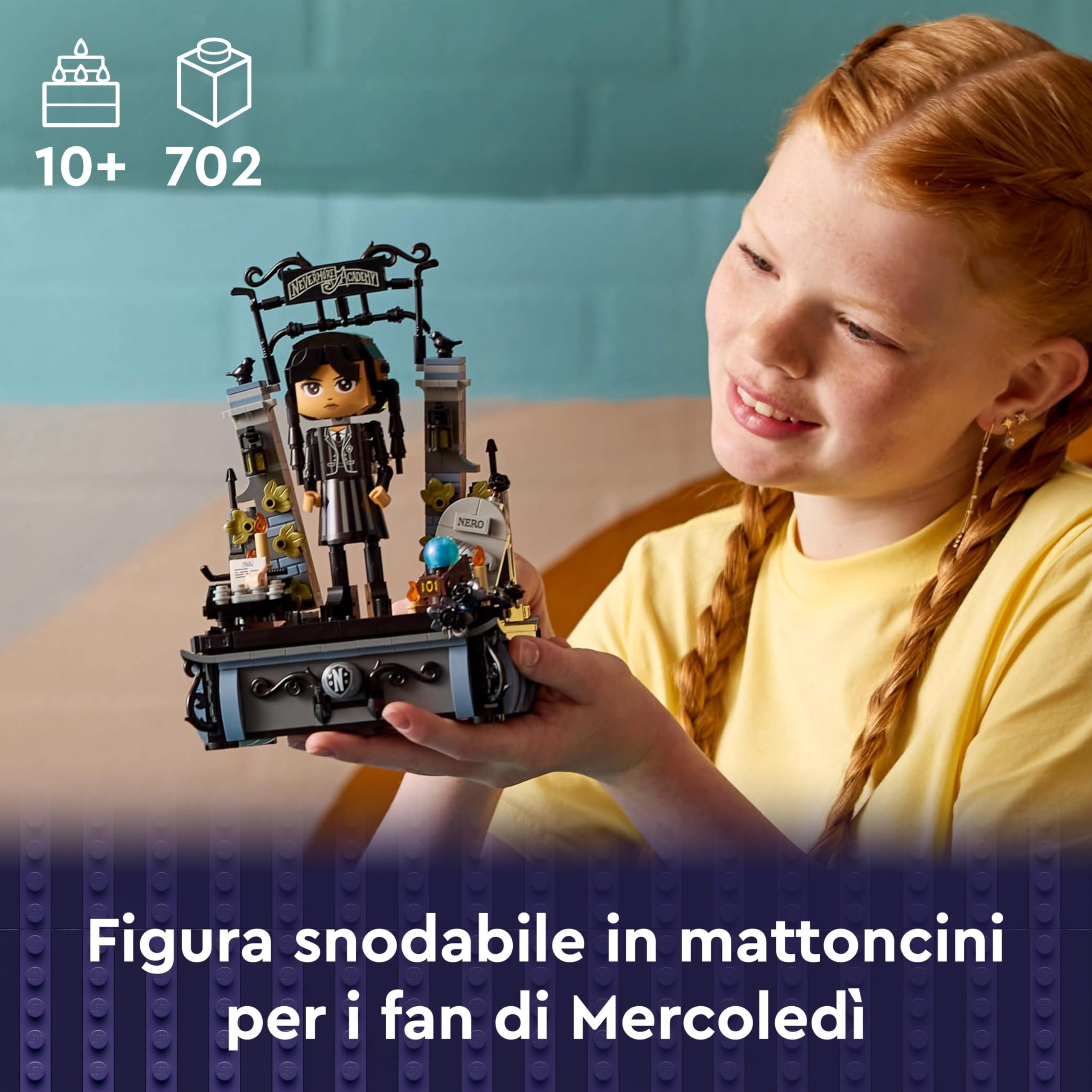 LEGO Wednesday Personaggio di Mercoledì Addams, Modellino da Costruire di Personaggio Snodabile con Mano e Accessori, Giochi Creativi per Bambini e Bambine da 10 Anni, Regalo da Collezione 76780