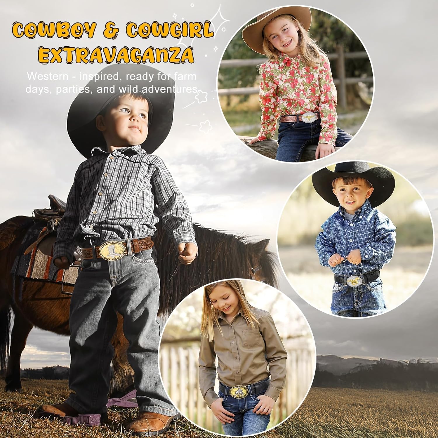 Kids Western Belt for Boys Girls Embossed Cowboy Cowgirl Genuine Leather Kid Western Buckle Belts for Jeans Gifts - Image 5