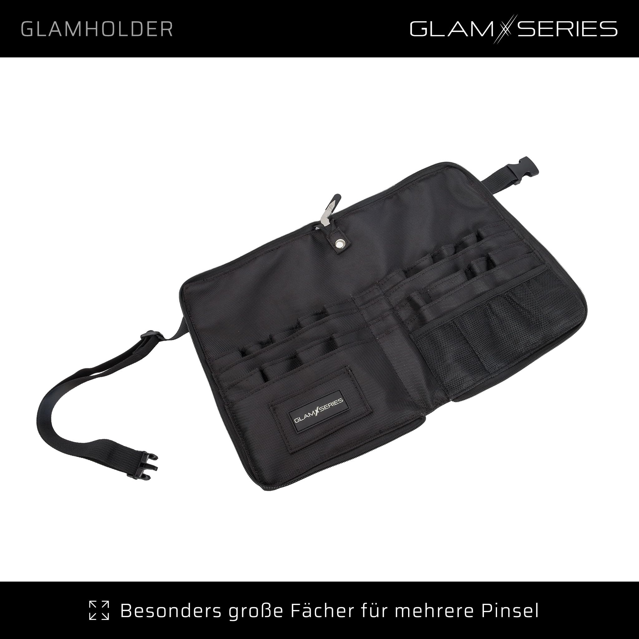 GlamHolder Pinselgürtel 270 x 190 mm mit Mehreren Fächern für Make-up Pinsel, zusammenfaltbare Pinseltasche mit Gürtel