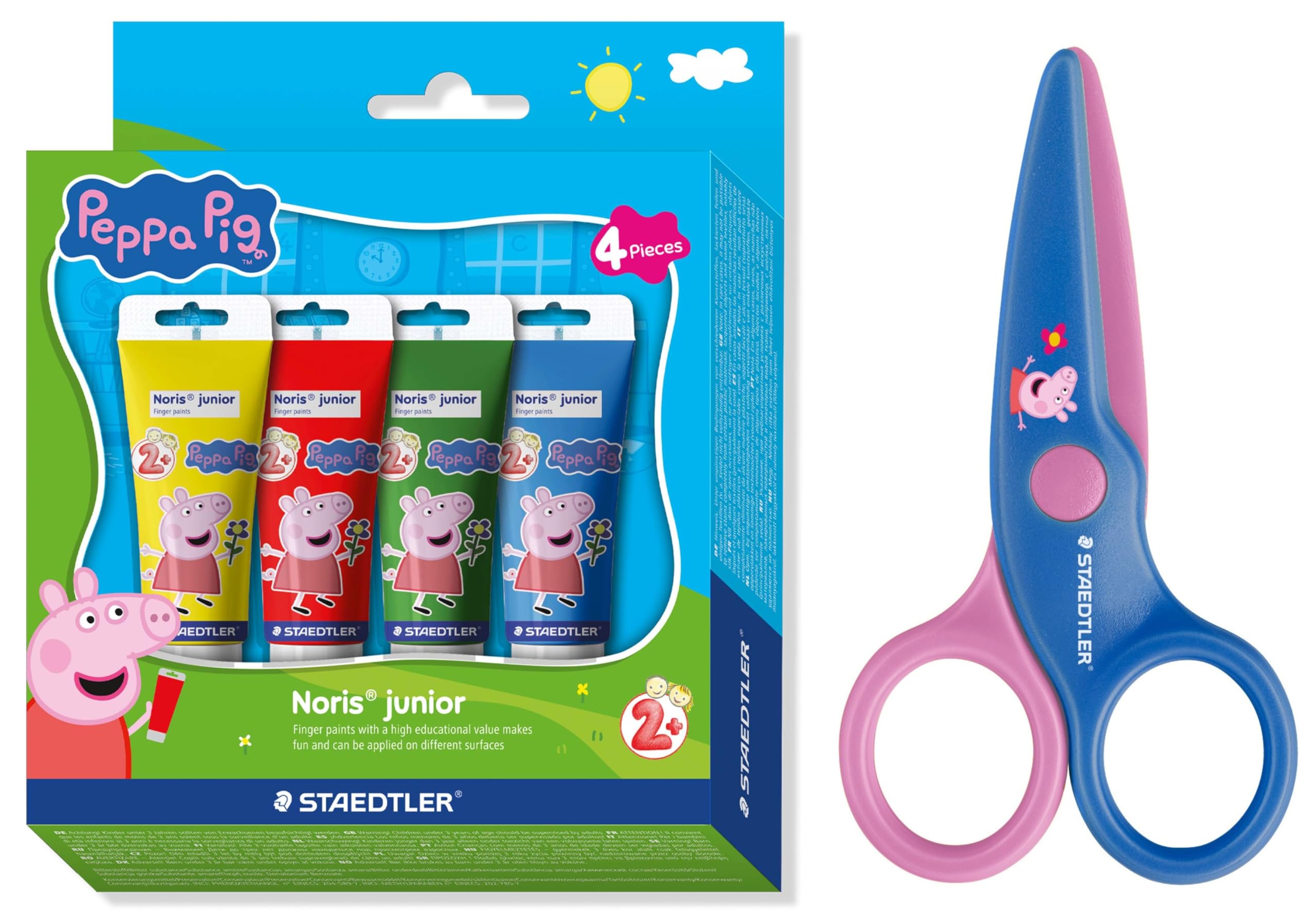 STAEDTLER Noris Junior Peppa Pig Set of 4 Finger Paints Set and Children's Scissors with Rounded Tips for First Craft Exercises