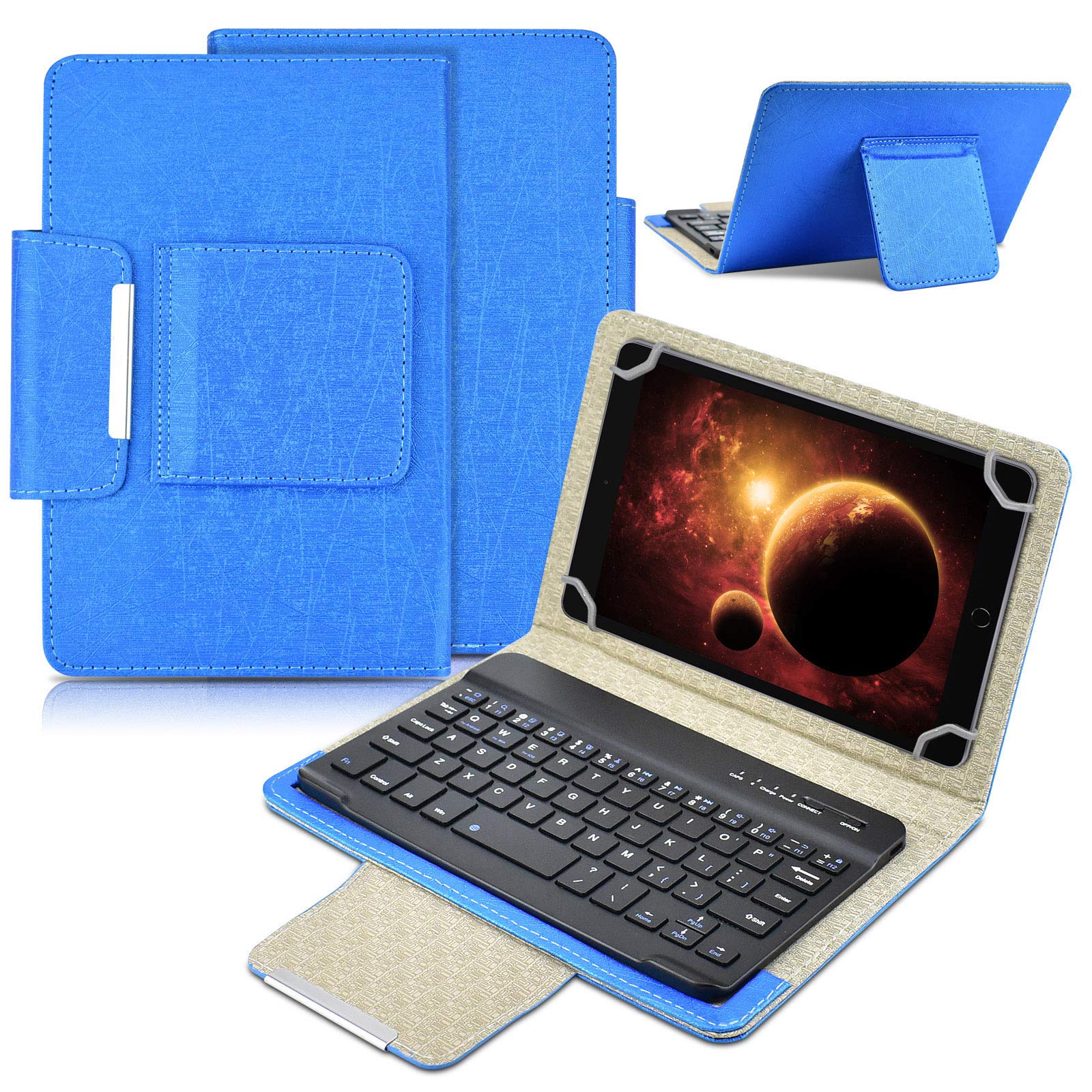 DETUOSI Universal 8.0 inch Tablet Keyboard Case, Wireless Bluetooth Removable Keyboard + Folio PU Leather Cover + Stand, Travel Portable Leather Sleeve for iOS/Android/Windows 8.0'' Tablet #Blue