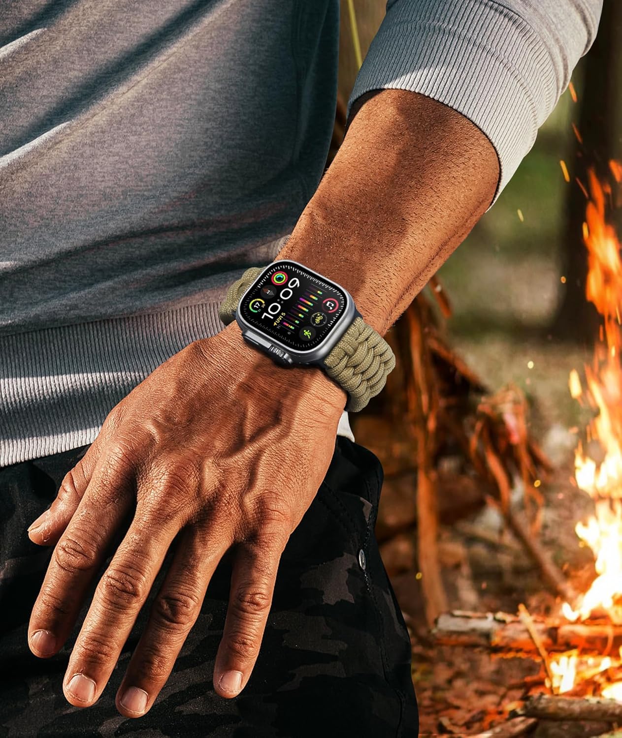 BINLUN Compatible with Apple Watch Band 49mm 46mm 45mm 44mm 42mm, Braided Paracord Nylon Replacement Strap Compatible with iWatch Ultra3 Ultra2 Ultra SE3 Series 11/10/9/8/7/SE2/SE/6/5/4/3/2/1 for Men - Image 5