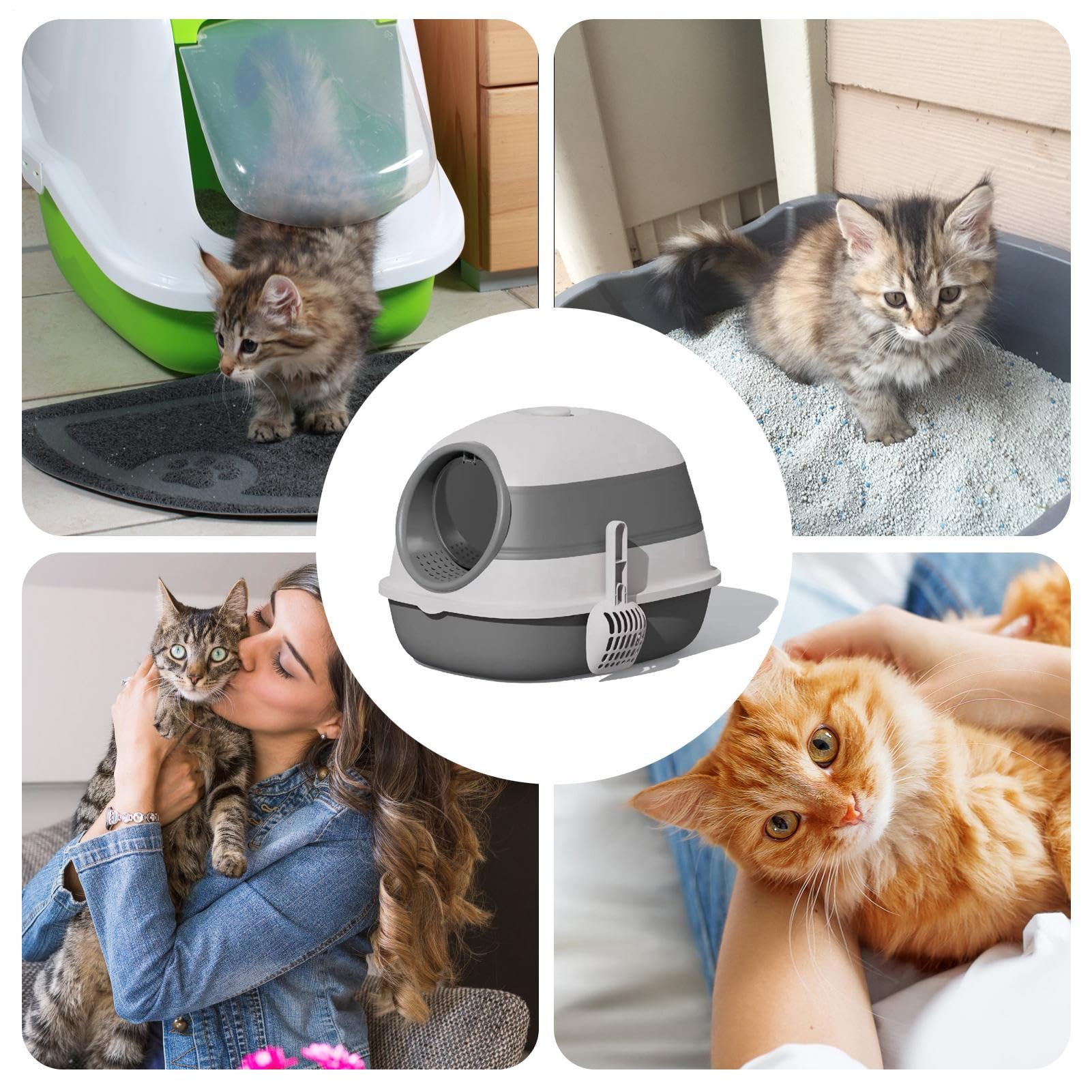 De para Gatos con Tapa Baño para Mascotas Plegable con Control De Olores | Con Pala Y Tapa Para Gatos Para Mascotas En Interior Para Hogar En Esquina Para Apartamento Y Para Viaje