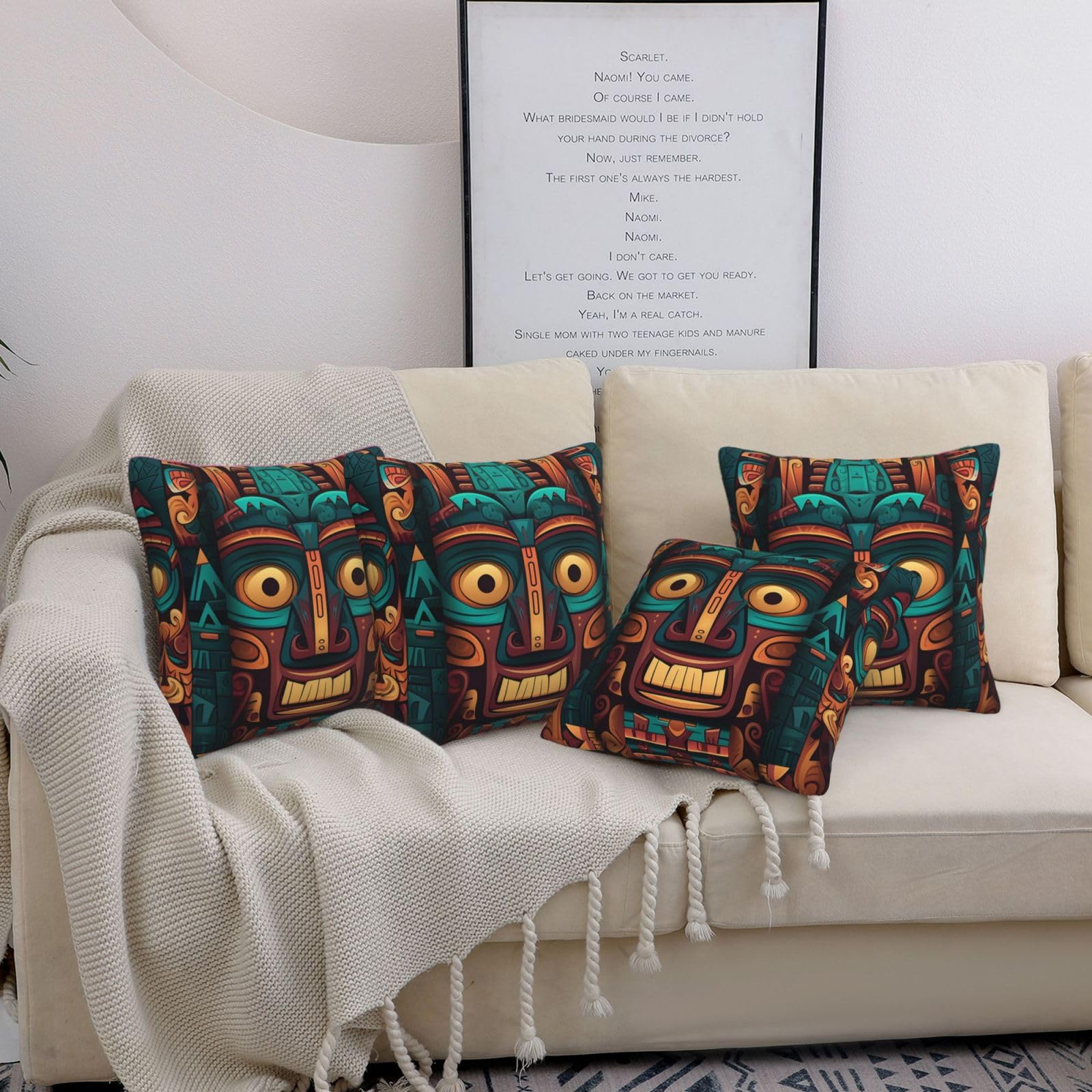 Housses de coussin motif tribal pour rénover un canapé terne lot de 4 rustiques