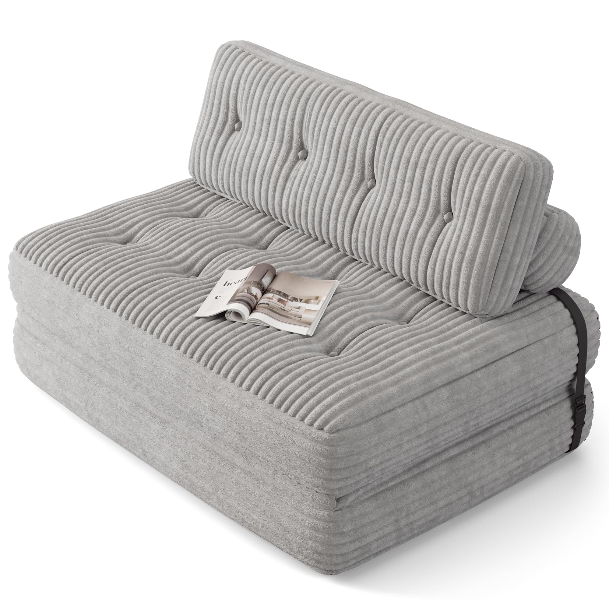 Xbro Canapé-lit Convertible 2 Places 180 x 130 x 20cm, Canapé de Sol Convertible, Matelas Pliant Sofa en Mousse à Mémoire de Forme, Pliable Chambre Salon, Gris Clair