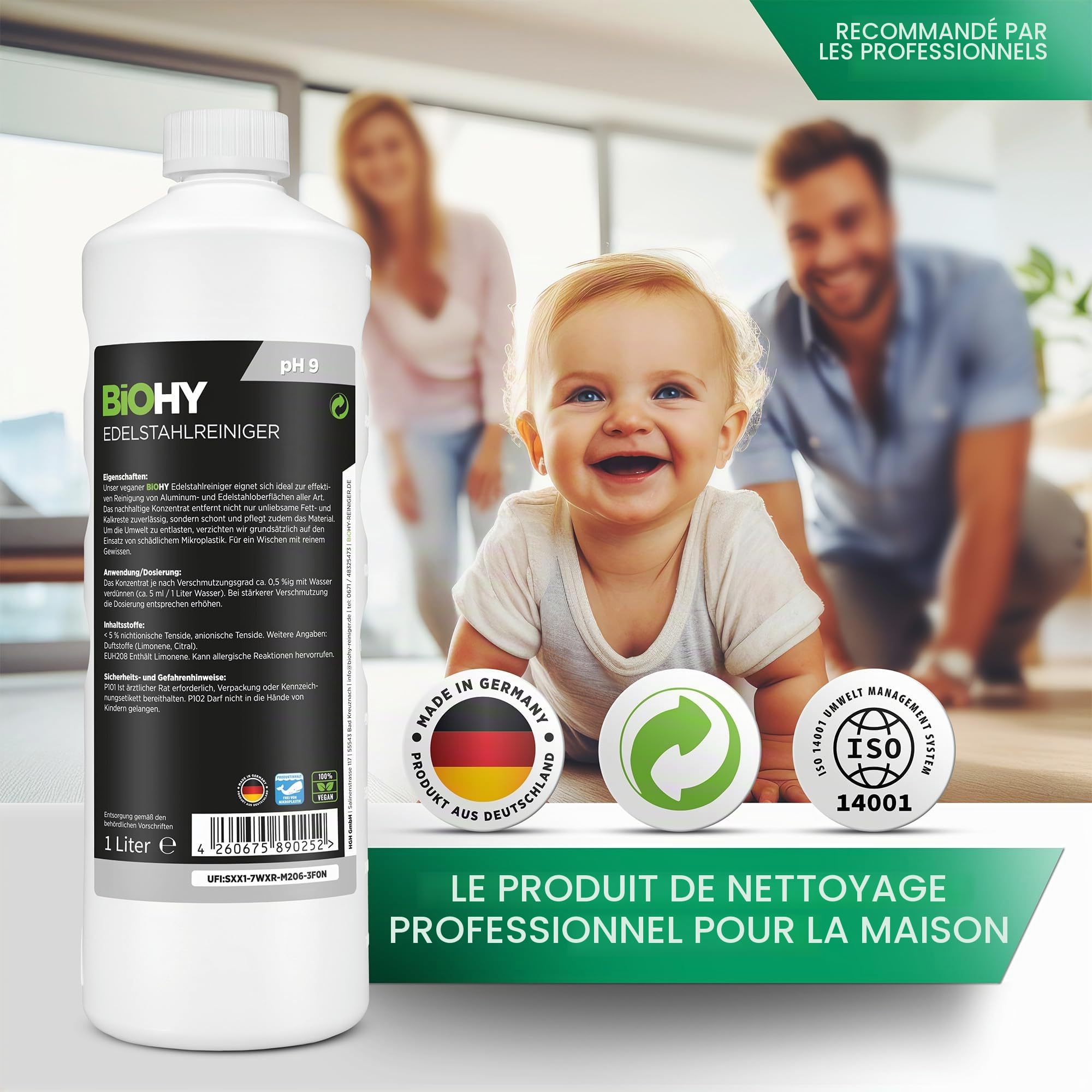 BiOHY Nettoyant pour acier inoxydable (Bidon de 10l) | Entretien de l'acier inoxydable pour un nouvel éclat sans traces | Protection digitales, les taches (Edelstahlreiniger)