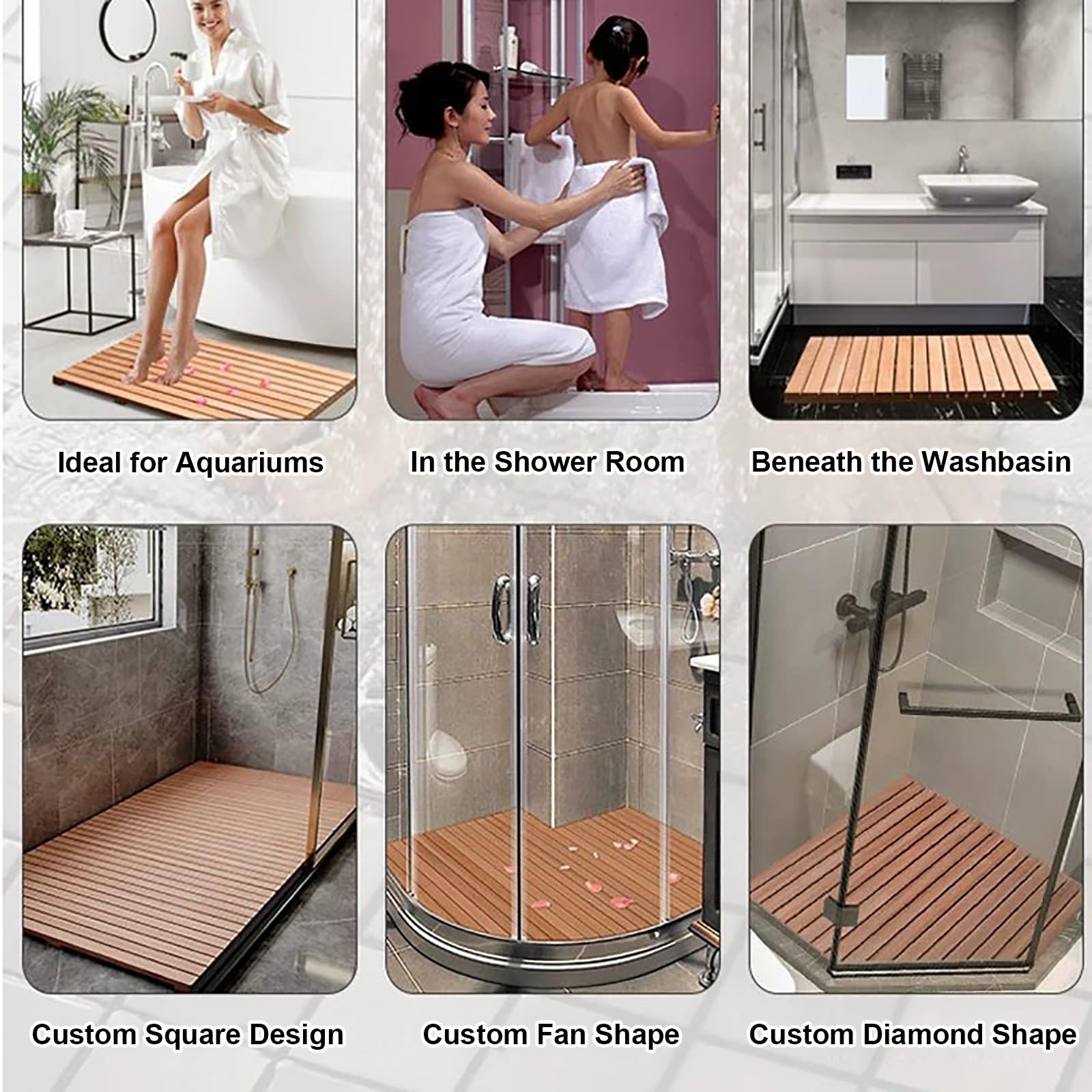 Alfombrilla de Ducha de Madera Resistente a La Intemperie, Alfombrilla de Baño Antideslizante Personalizable, Presenta un Diseño de Mango Portátil(40x70cm/15.7x27.6in)