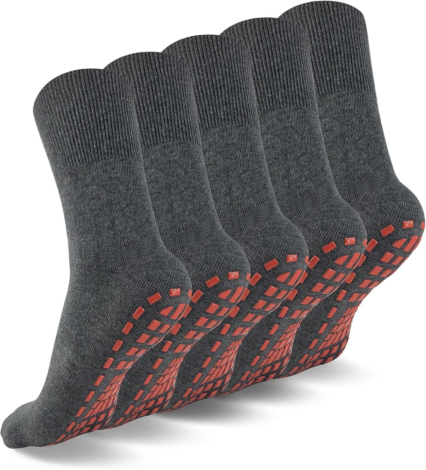 NOVAYARD 5 Pairs Non Slip Grips Socks-Non Skid Crew Socks for Hospital Diabetic Yoga Pilates Barre Men Women