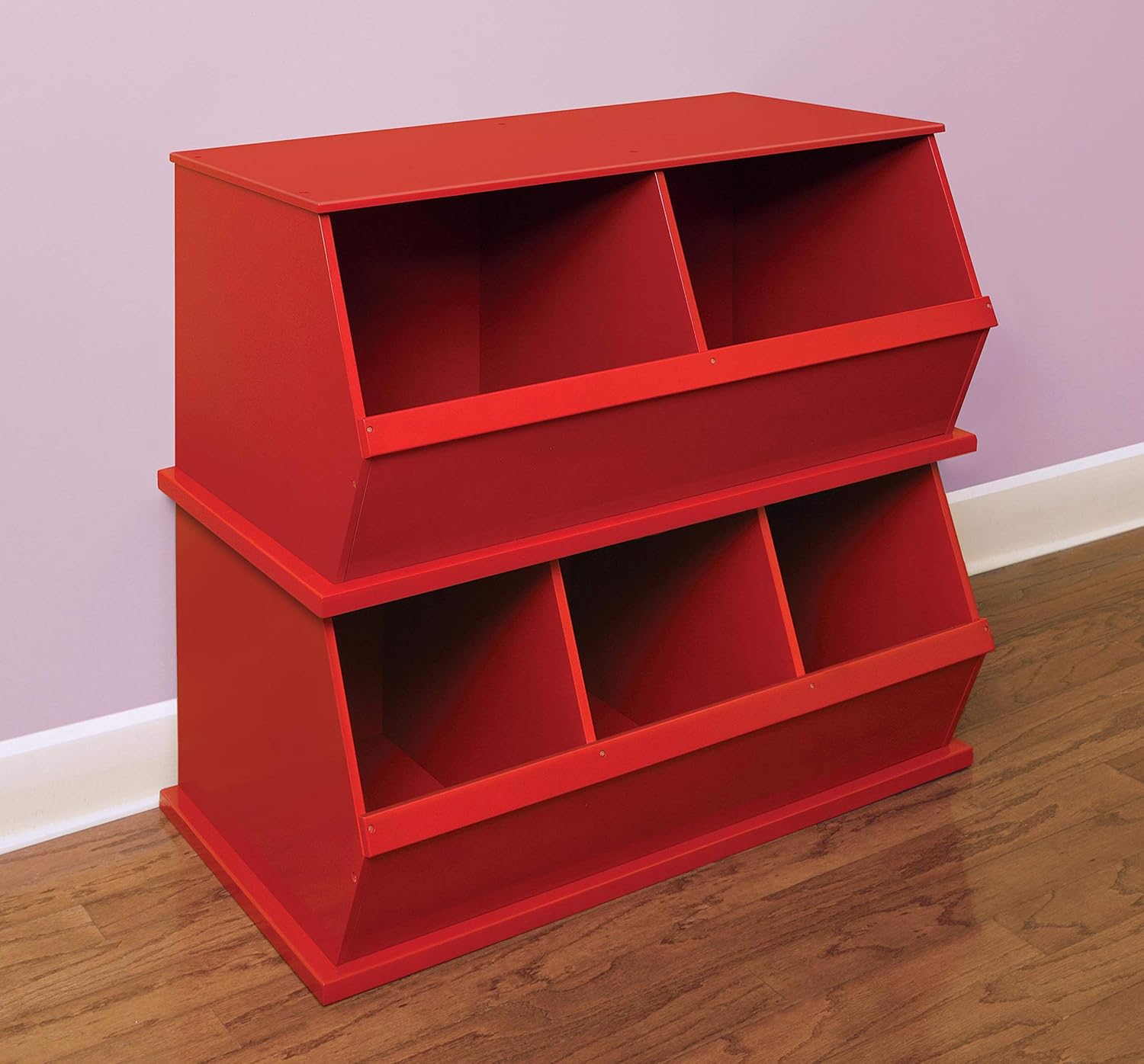 Badger Basket Stackable Toy Storage Organizer - Two Bin Cubby Shelf for Kids Room, Playroom, Nursery - Red
