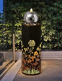 31.5” H Water Fountain Outdoor Garden Waterfall Fountains Indoor Outdoor Fountains and Waterfalls Modern Water Feature with Led Lights 2-Tier for Home Deck Porch Patio Backyard Decor