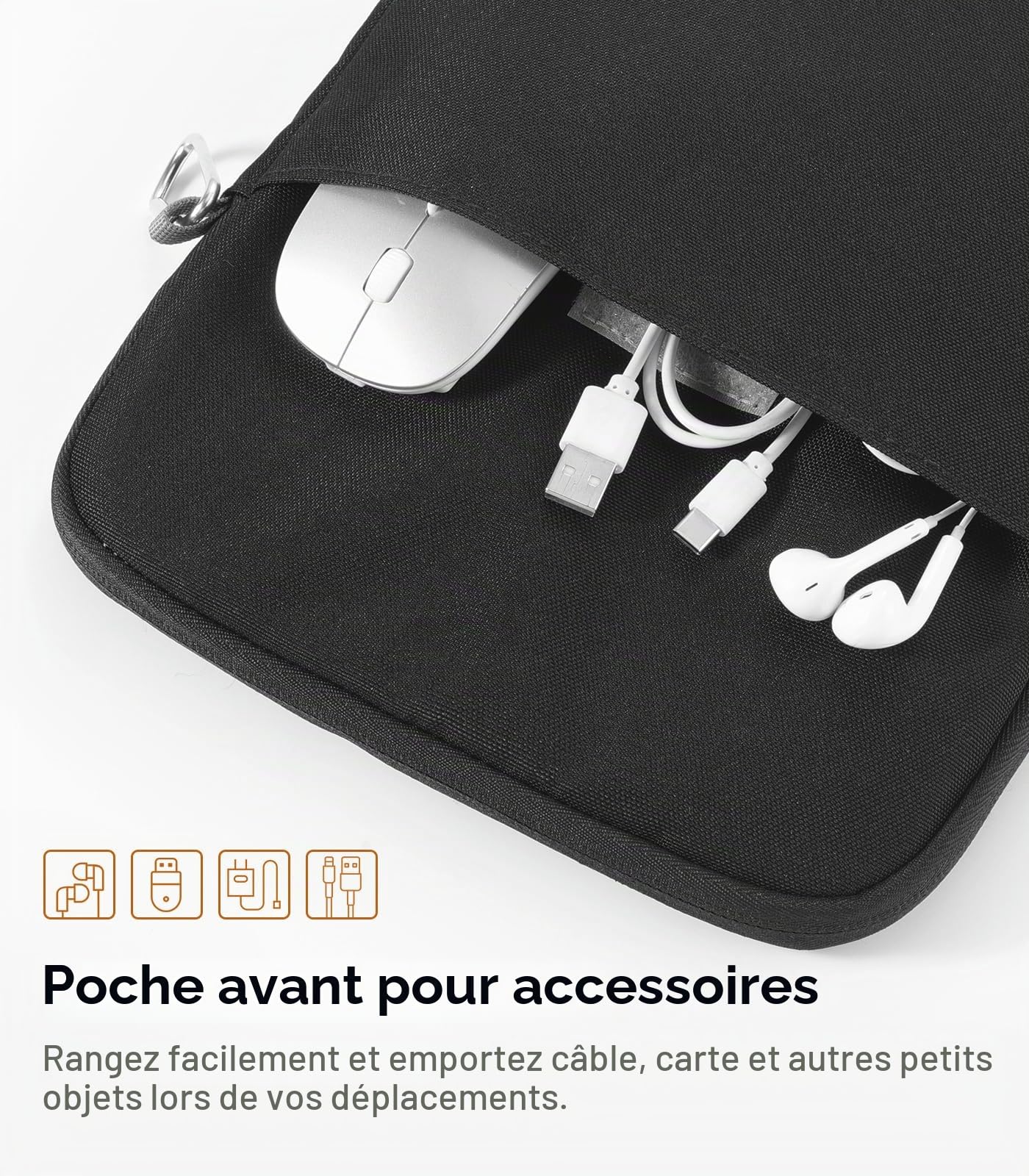 MoKo Sacoche pour Tablette rembourré | Housse de transport pour tablette compatible avec iPad Air M2, iPad Pro, iPad10e, Noir