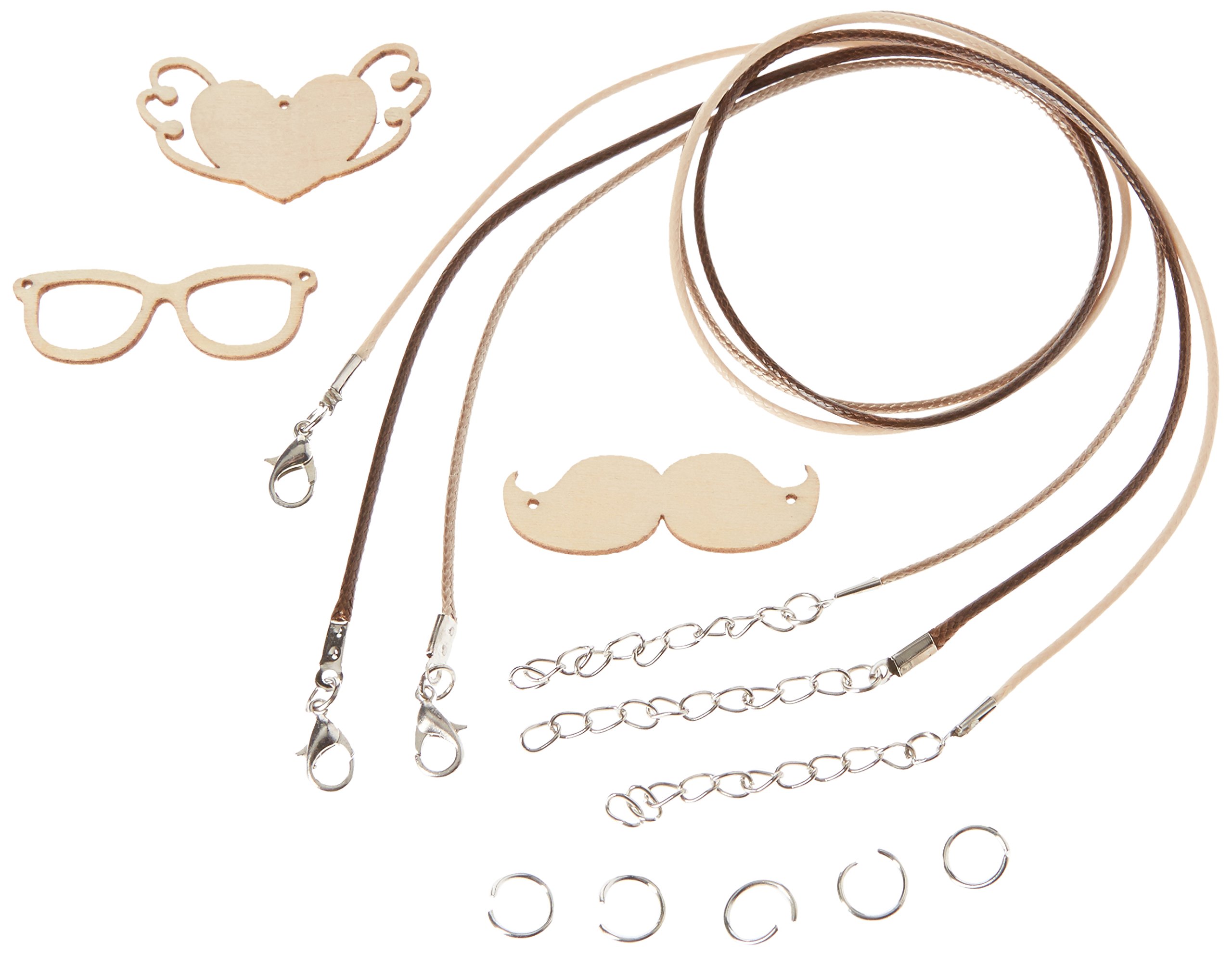 Artemio 3 Wooden Pendants Moustache, Glasses and heart-4cm