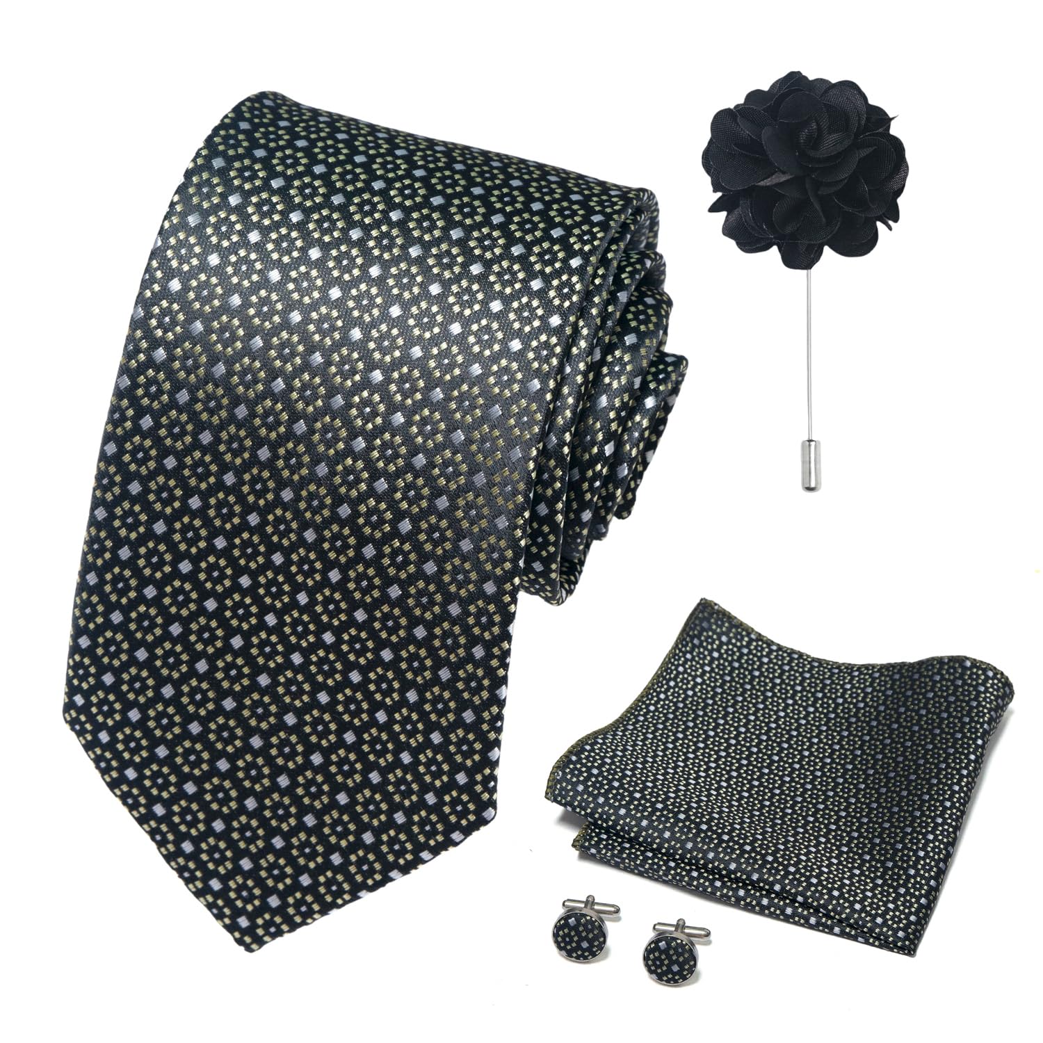 joy alice 70 Colors Ties Set Men Mixed Color Necktie Handkerchief Cufflinks Brooch 3.15 Formal
