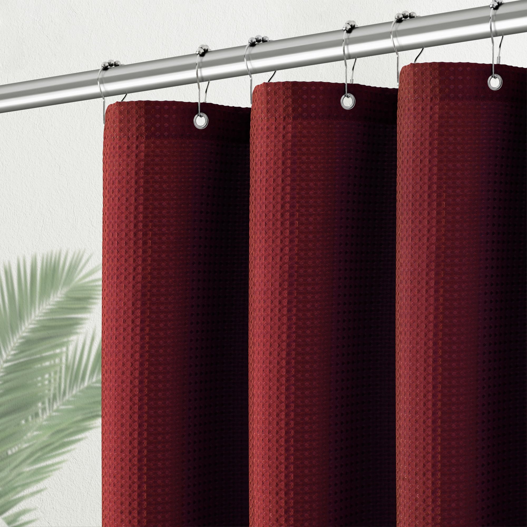 PANGSINNE Stall Burgundy Fabric Shower Curtain - Waffle Textured Small Heavy Duty Cloth Shower Curtains for Bathroom, 256GSM Narrow Hotel Spa Luxury