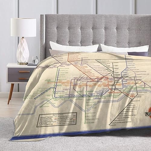 Miniatura 4 de DKJlitter Manta ultrasuave de franela de forro polar con mapa del metro de Londres, acogedora y ligera, perfecta para cama, sofá y regalos, 40 x 30