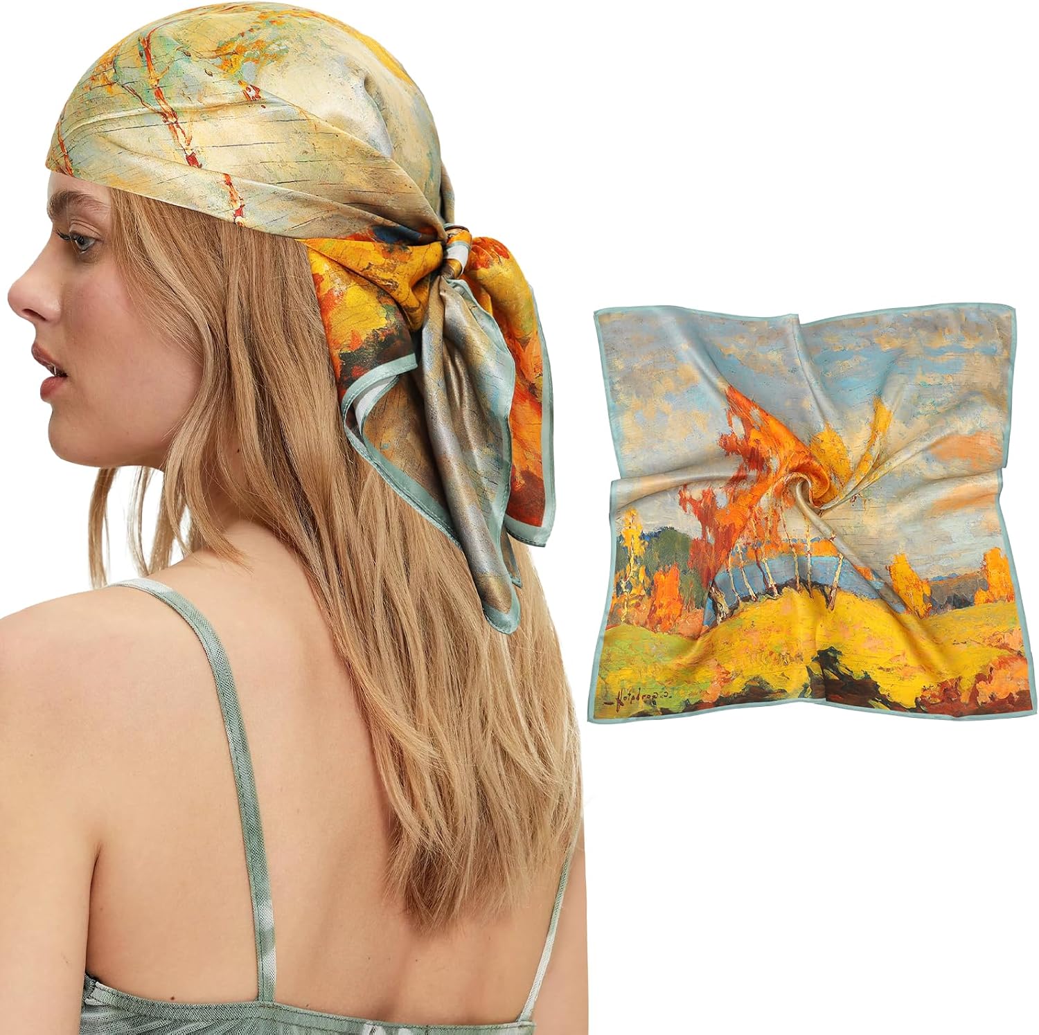 AWAYTR Mulberry Silk Scarf for Women - 27 IN Pure Silk Hair Scarves with Gift Pack