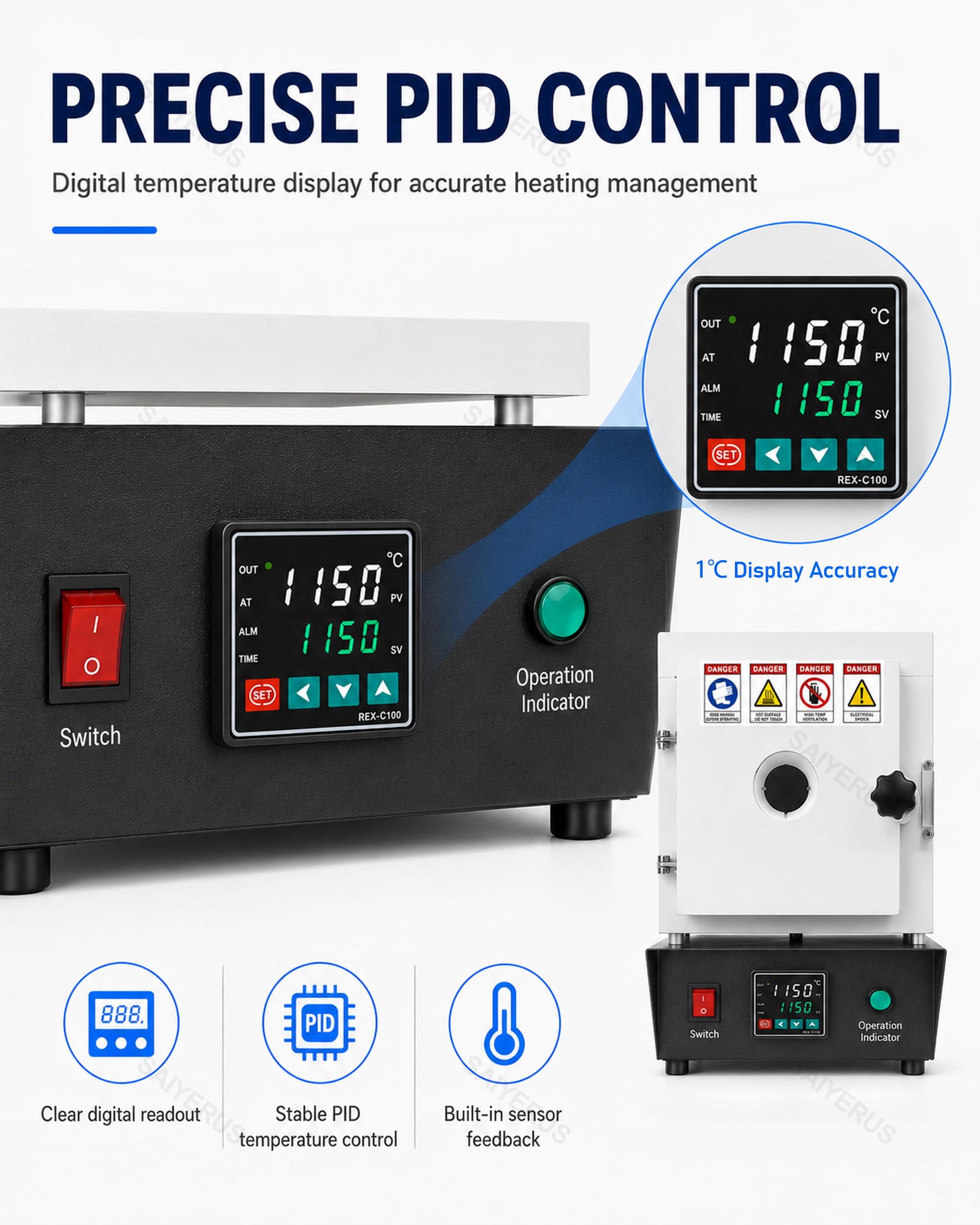 Piec Muflowy 1500 W do Obróbki Cieplnej & Wypalania form Jubilerskich | Maks. 1150°C, Komora 15×15×20cm, Piec Elektryczny 220V do Biżuterii, Emaliowania, Glinki Metalowej, Traconego Wosku, Ceramiki