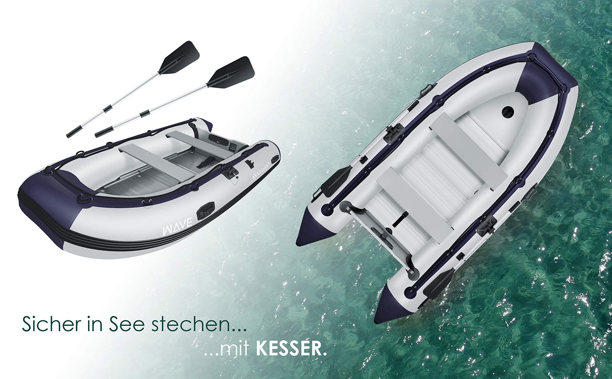 KESSER® Gommone di 3,20 m per 4 Persone - Compatibile con Motore Wave Imbarcazione da diporto Barca a Remi Barca a Motore Barca da Pesca - con 2 panche - Fondo in Alluminio Remi Pompa