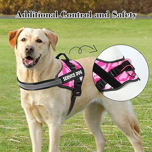 Miniatura 10 de MUMUPET Arnés para perro de servicio, chaleco reflectante sin tirones, arnés transpirable ajustable para mascotas con asa para caminar al aire