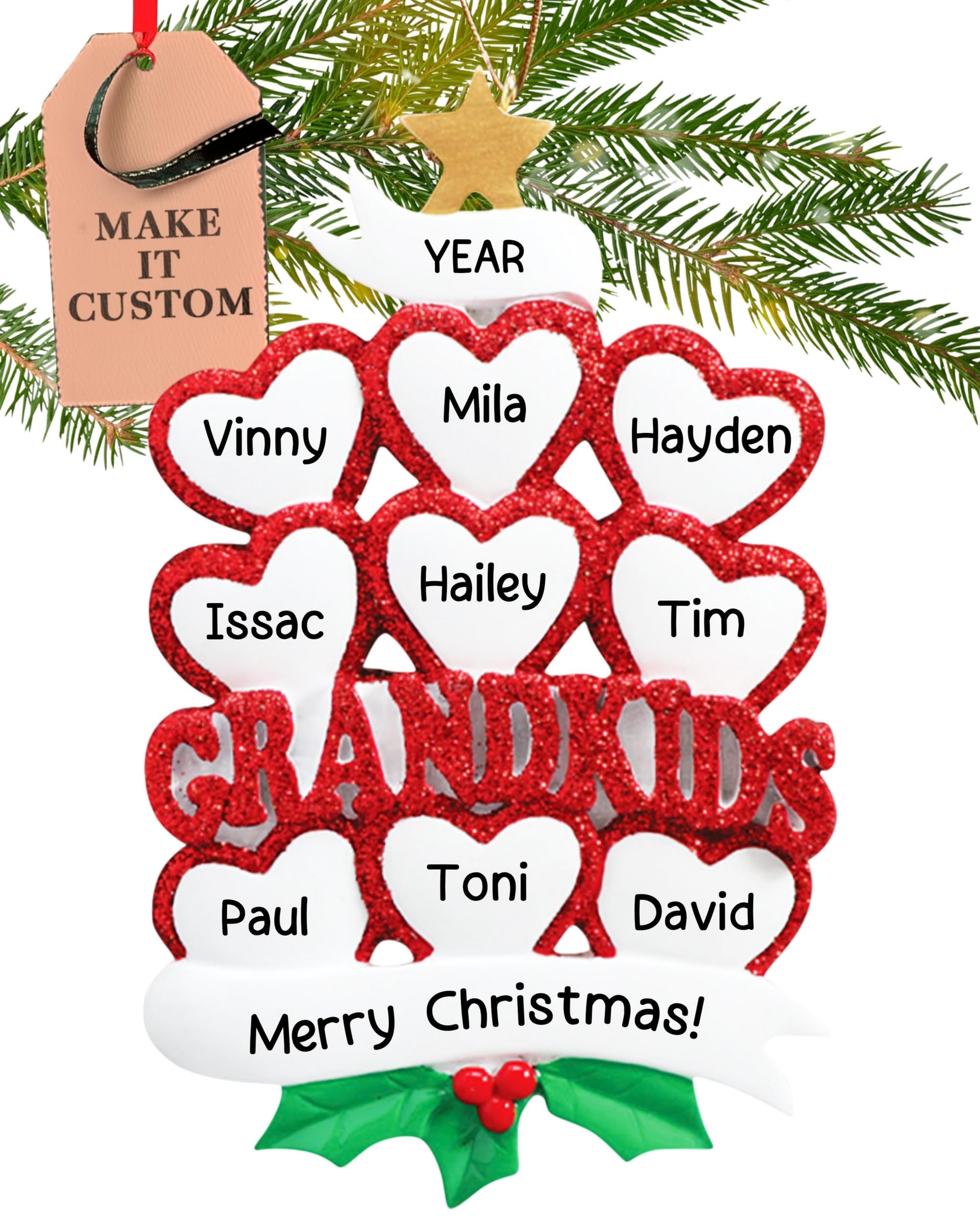 Personalised 9 Grandkids Ornament 2025 – Fast & Free 24h Customisation – Grandparents Christmas Ornaments for Tree – Custom Gift Wrapped Family of 9 Keepsake for Grandma, Grandpa, Grandchildren