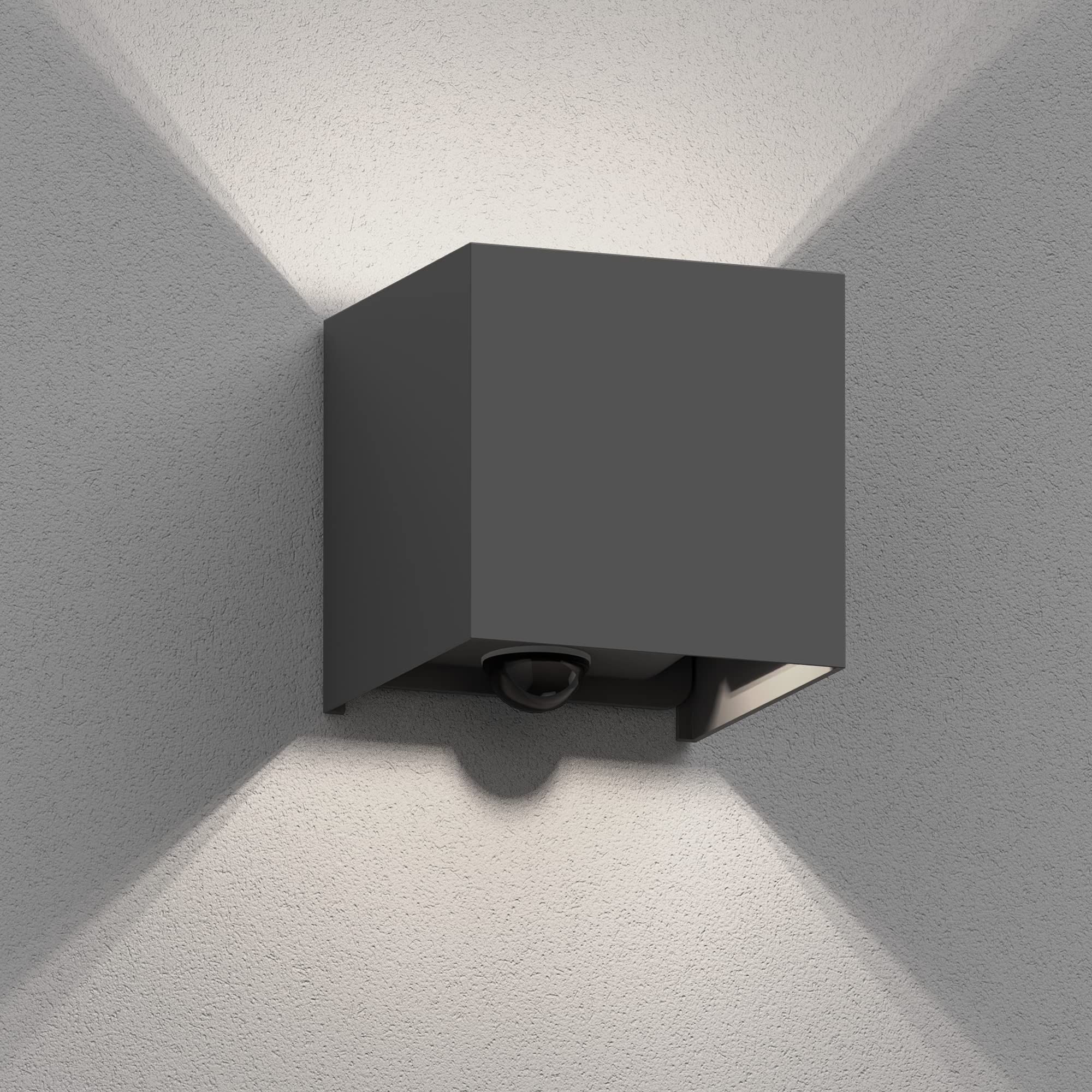 ledscom.de CUBEL wall Light, Motion Detector, for Outdoors, Anthracite, IP65, Up