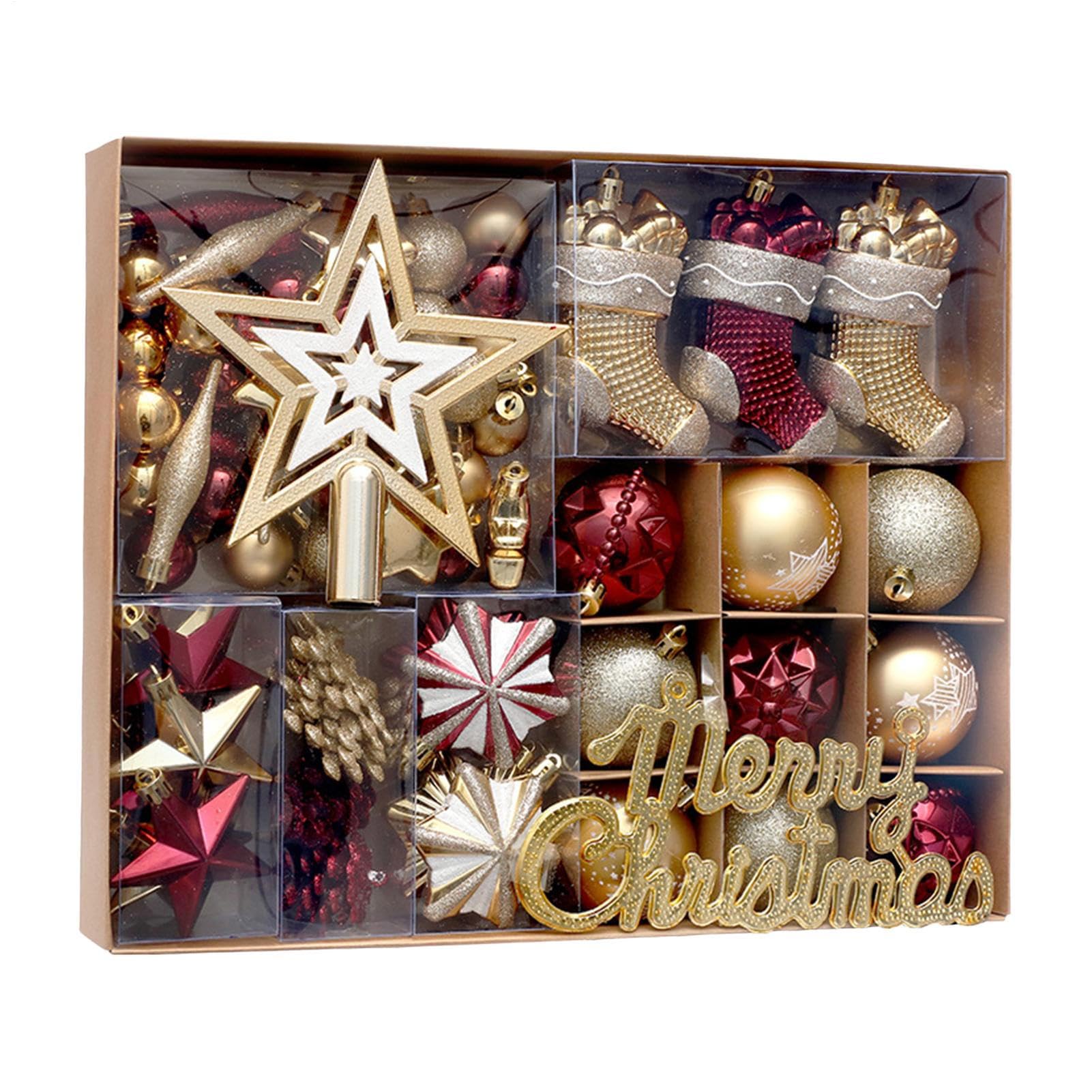 Weihnachtskugel-Ornamente, 70-teilig, bruchsicher, Weihnachtsbaumschmuck-Set, für draußen, , Outdoor, Innenbereich, Wohnzimmer, Ferienhaus