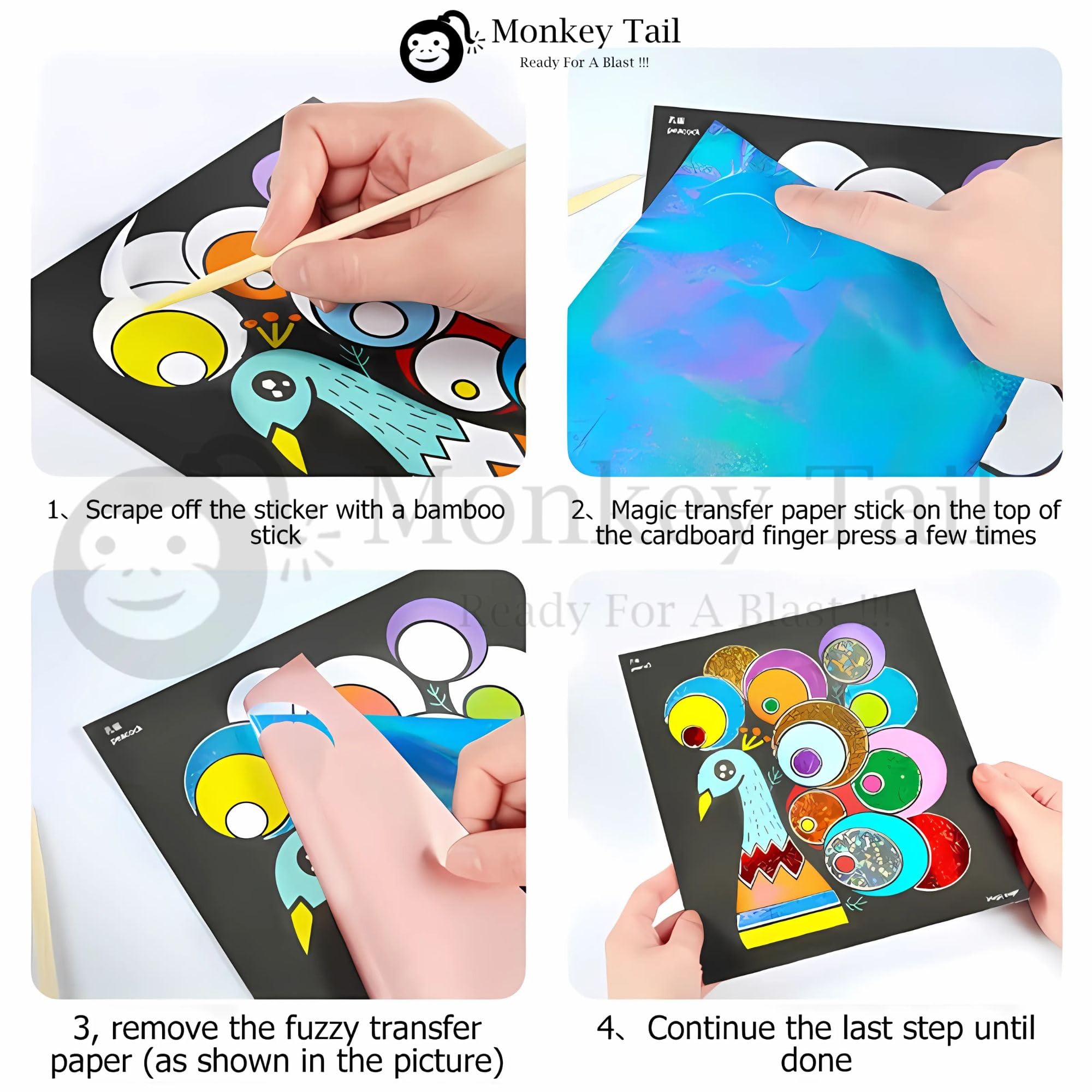 MONKEYTAIL Art & Craft Activity Sheets as Birthday Return Gifts | Pack of 10 | No Mess Fun Craft Activity Art Kits for Kids Creative Glitter Sheets for Toddlers & Children