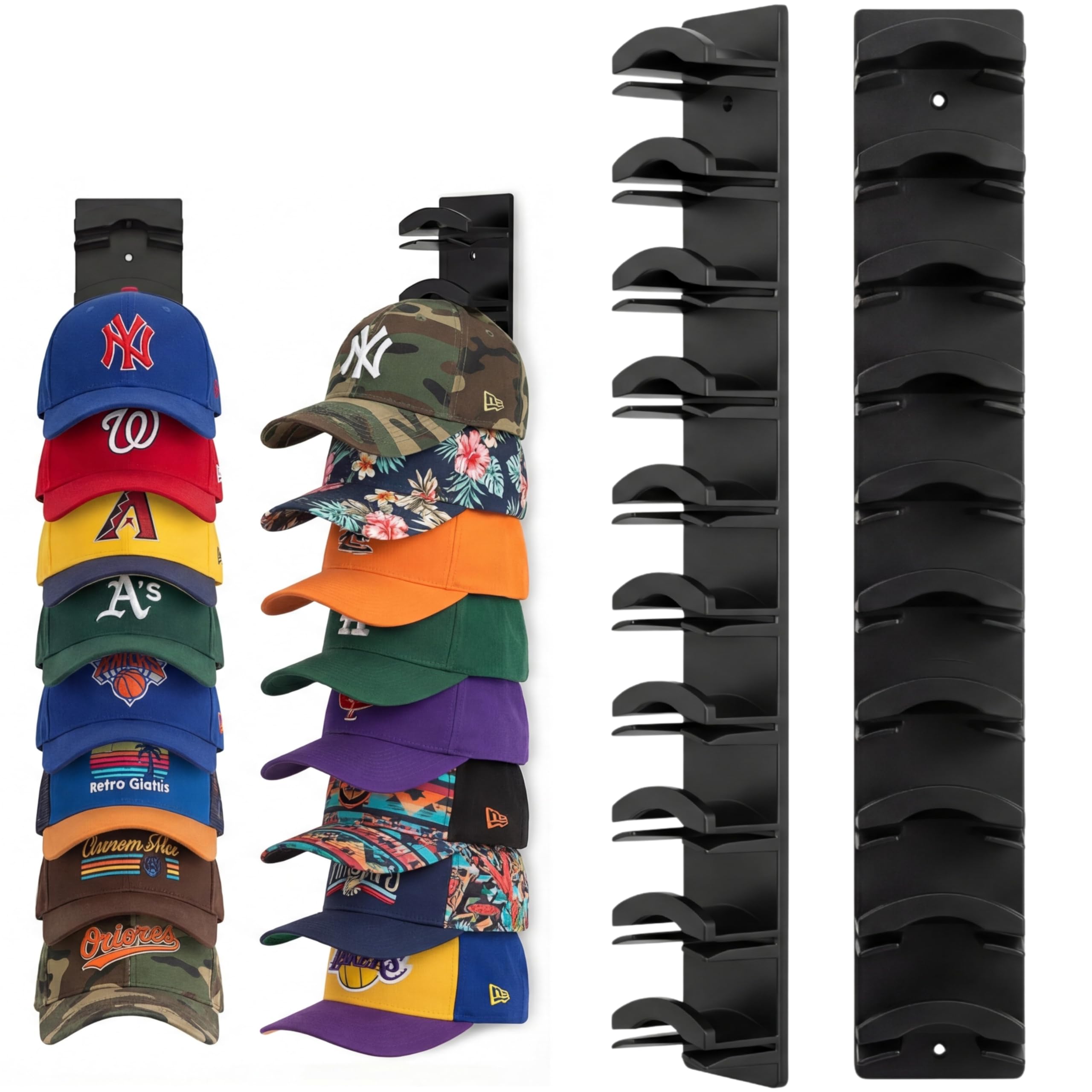 Photo 1 of 2 Pack Hat Organizer for Baseball Caps, Hat Rack with Strong Adhesive, Wall Mounted Hat Hooks for Hat Storage Display, Holds up to 20 Hats, Multi-Layer Cap Organizer for Closet Door and Bedroom(Black)