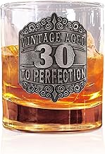 De Walden 30th Birthday Anniversary Whisky Glass Tumbler with Vintage Pewter Feature 13oz Whiskey Spirits Gift for Men