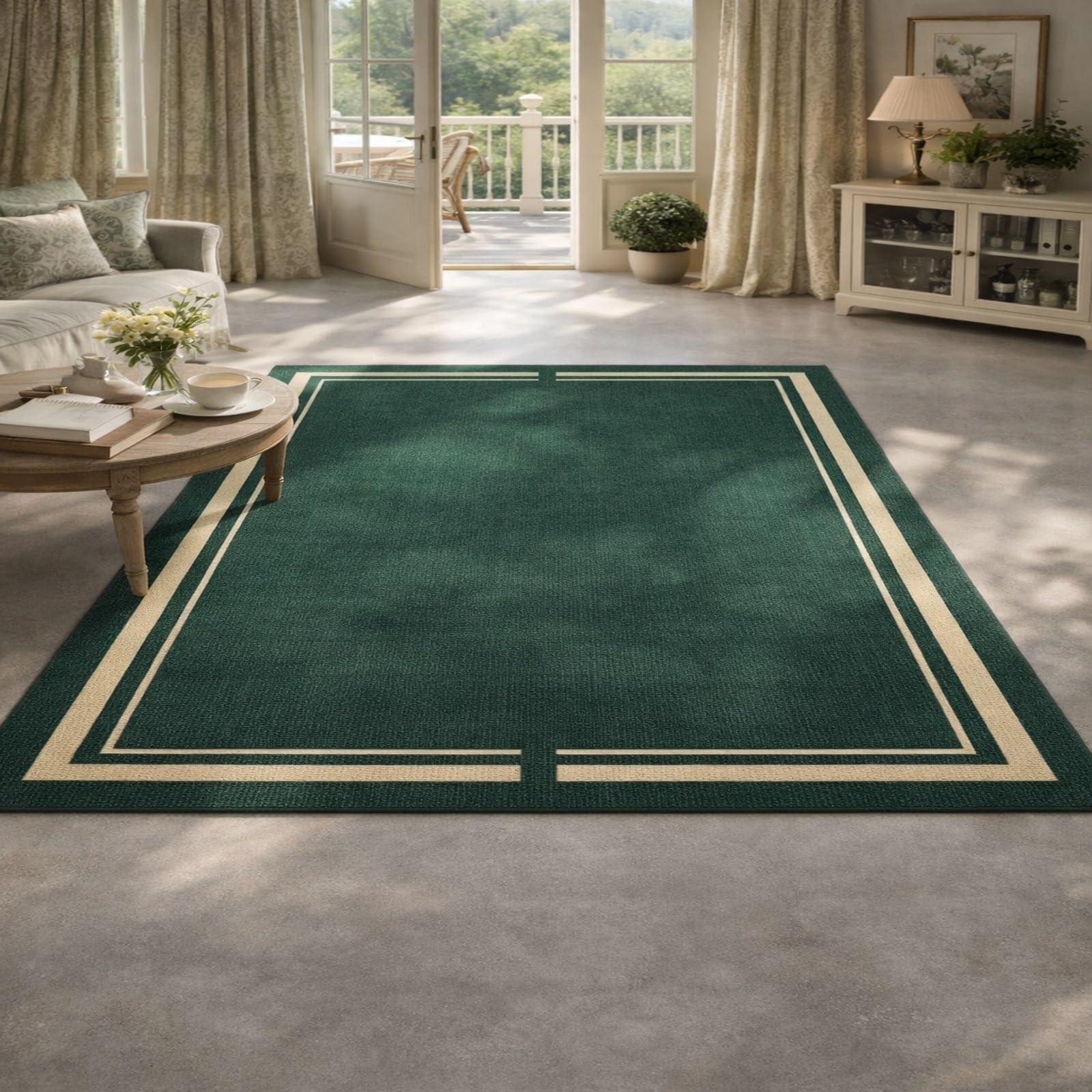Tapis de salon facile d'entretien fini la poussière avec ce grand tapis vert poil ras