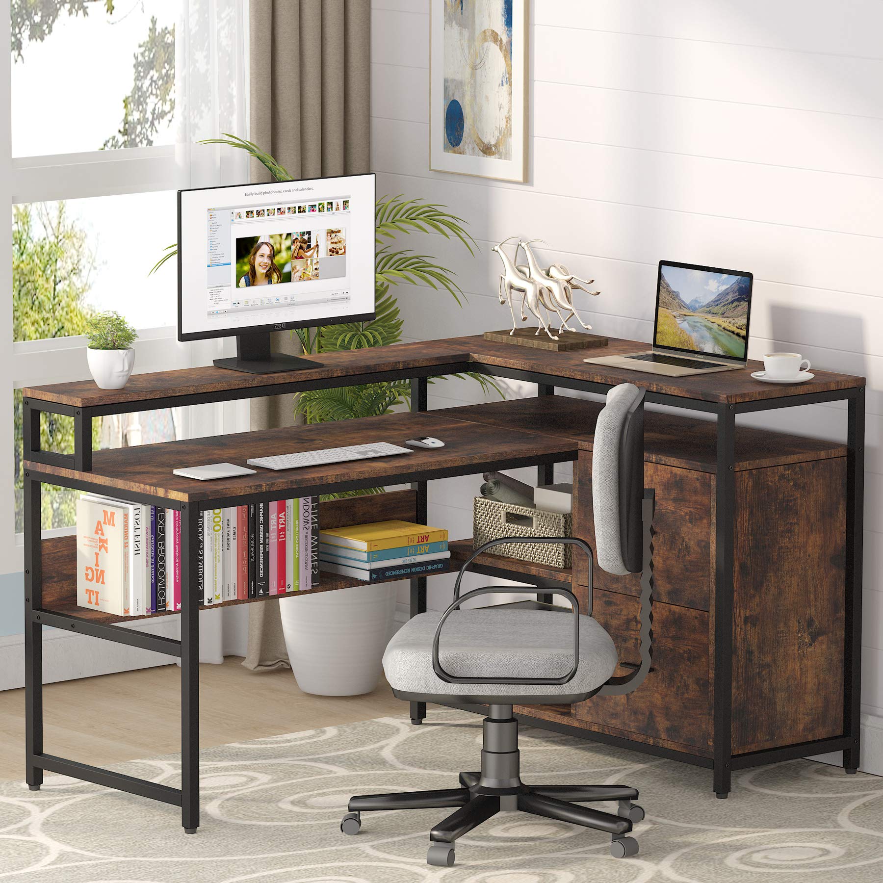 Buy Tribesigns L Shaped Computer Desk with 2 Drawers, 59 Inch LShaped