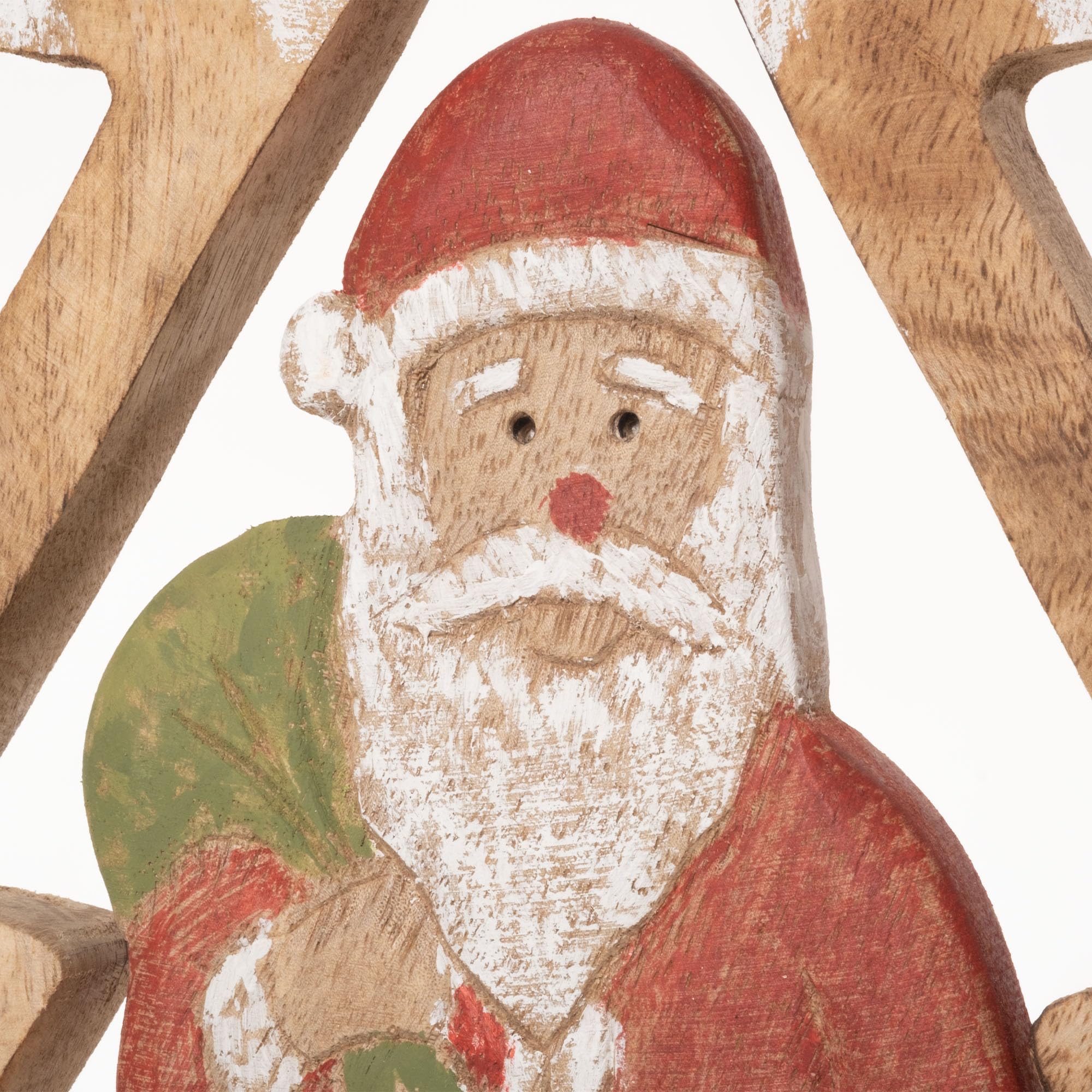 Moritz Dekoracja bożonarodzeniowa drewniana figurka Świętego Mikołaja w ramie choinki, 46 cm, ręcznie wykonana z drewna mango, starannie malowana, zimowa figurka dekoracyjna w kształcie choinki, na