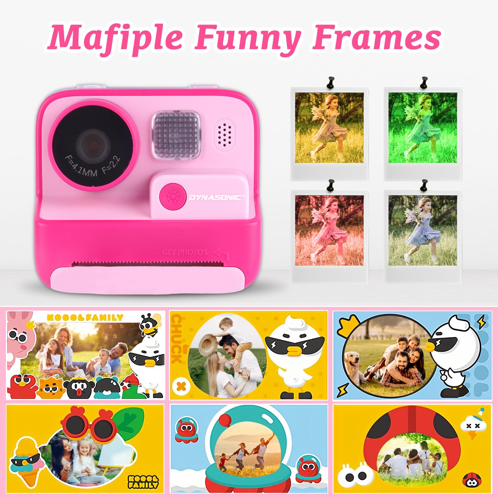 Cámara Infantil instantánea DYNASONIC (2ª Generación). Camara de Fotos Digital y Video para niños. 48MP. 2,5k UHD. Incluido Tarjeta SD 32GB, Regalo para niños y niñas de 3 a 14 años