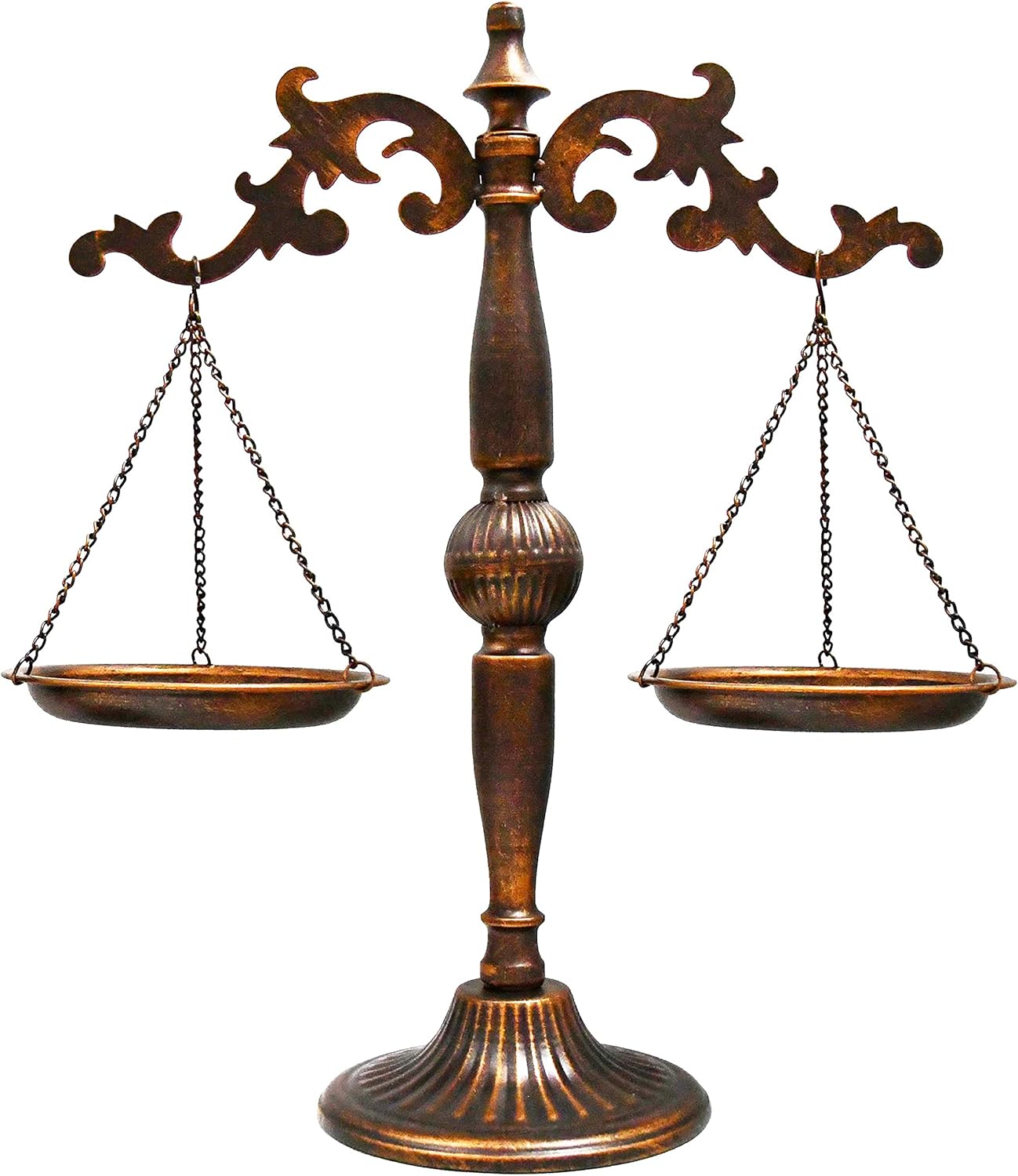 OwlGift Vintage Metal Lawyer Scale of Justice Libra, Decorative Jewelry Storage, Antique Tray Cosmetic Organizer, Farmhouse Candleholder Display, Home Décor Weight Balancing Scale Stand – Bronze