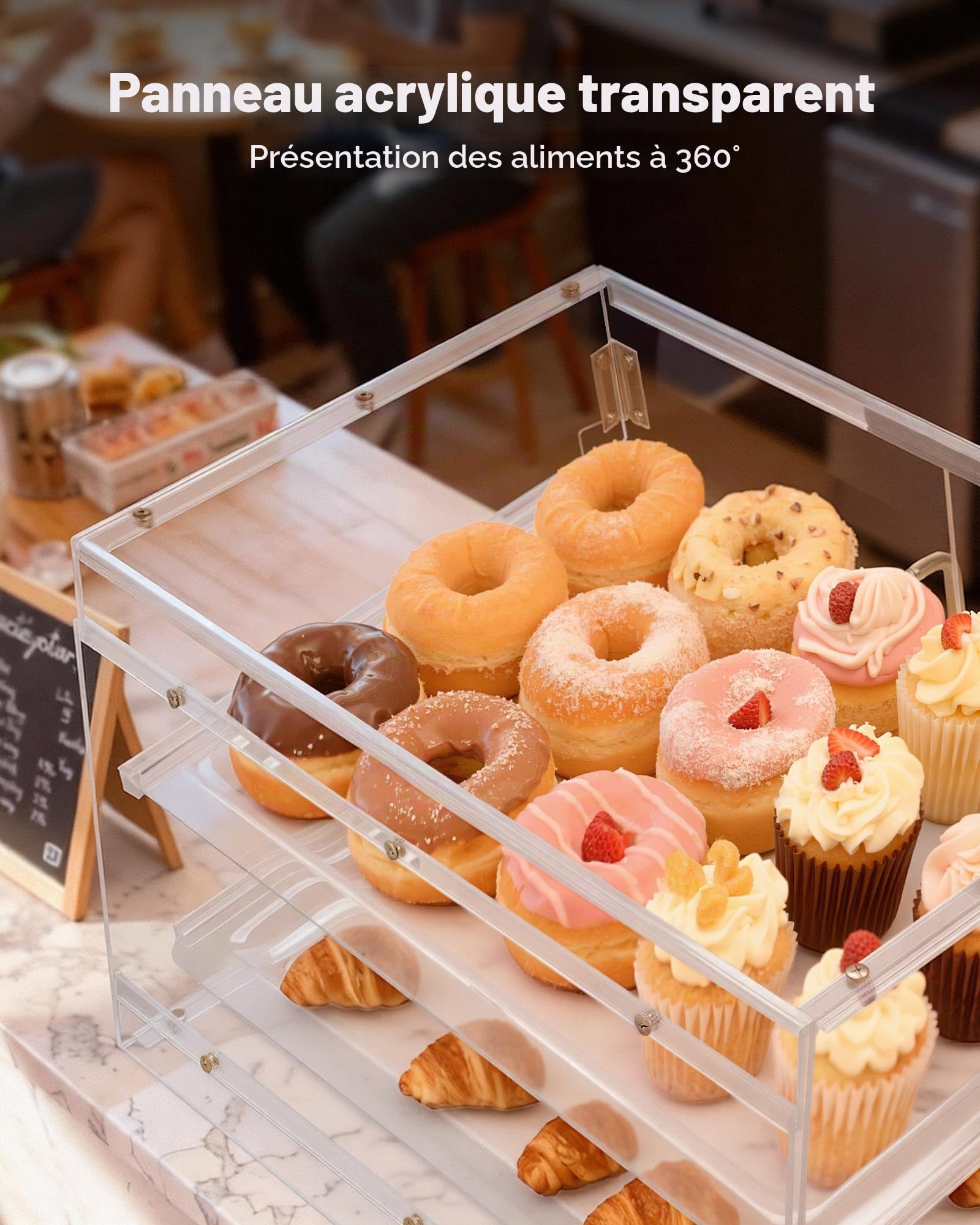 VEVOR Présentoir à Pâtisserie, Vitrine de Boulangerie Commerciale 2 Niveaux avec Portes Magnétiques, Boîte à Présentation en Acrylique Transparent pour Pain Beignets Croissants Gâteaux, 526x400x305 mm