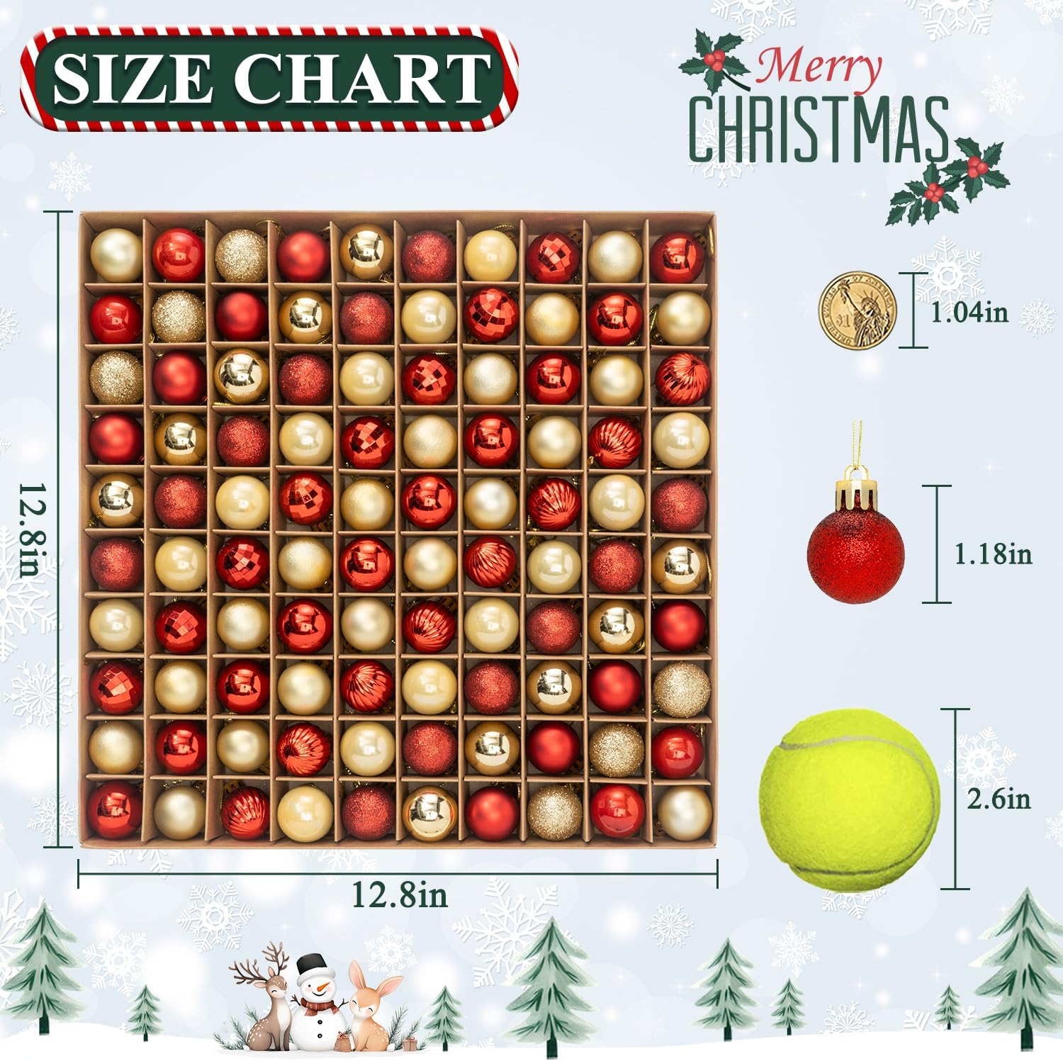 100 Pcs Mini Christmas Ball Ornaments Set, 1.18'' Red and Gold Small Shatterproof Xmas Tree Ornament Hanging Ball Bulk Decorations for Holiday Party Winter Décor - Image 3