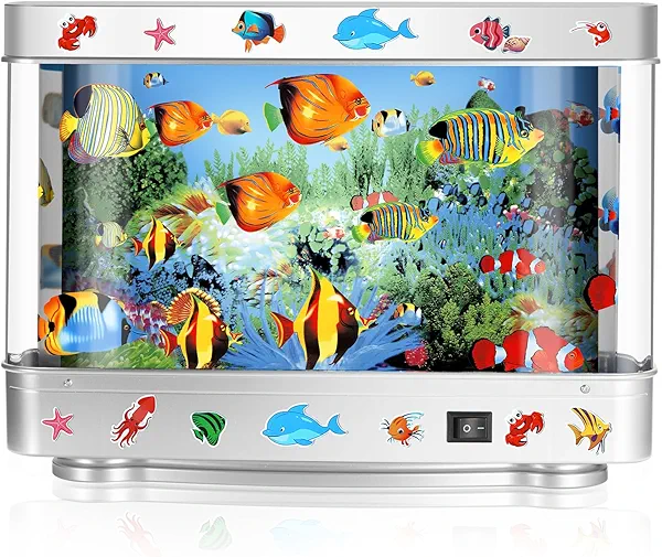 JIUYUDS Fake Fish Tank Lamp, Aquarium Lamp with Virtual Marine Life Animations, Artificial Tropical Fish Decorative, Sensory Aquarium Night Light, Ocean Room Decor Night Light Suitable